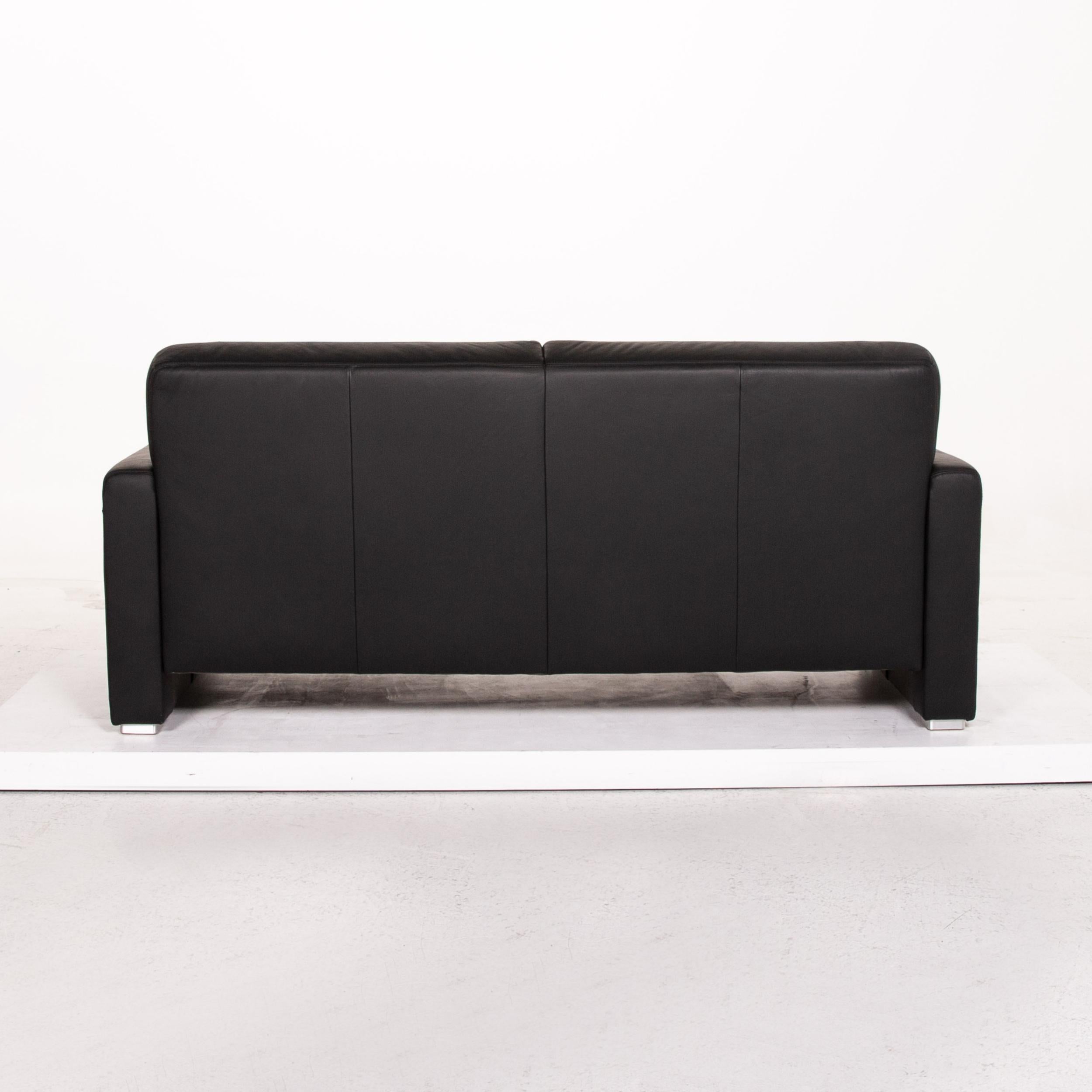 Sample Ring Leather Sofa Set Black 1 Three-Seat 1 Two-Seat Couch For Sale 7