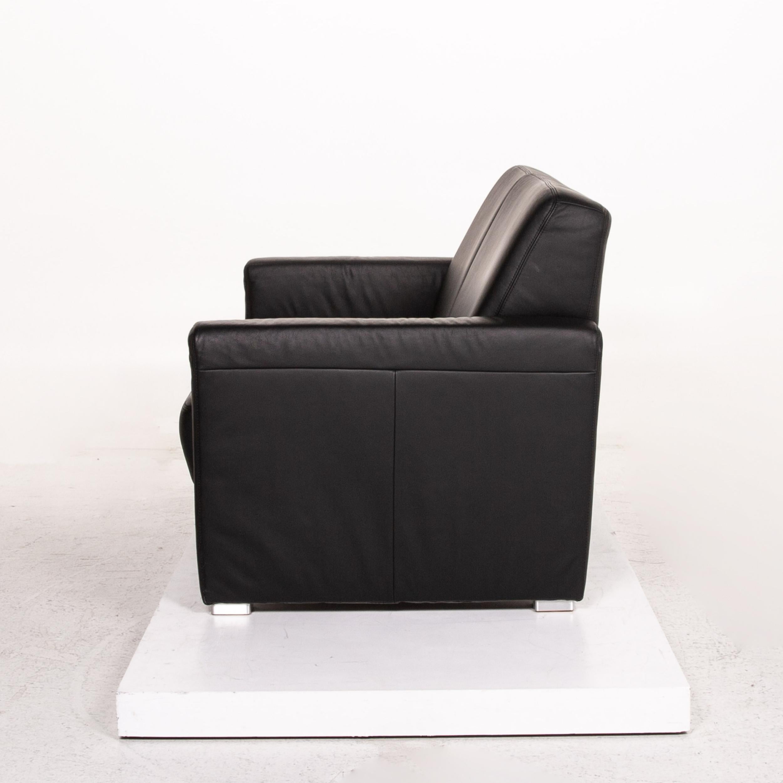 Sample Ring Leather Sofa Set Black 1 Three-Seat 1 Two-Seat Couch For Sale 8