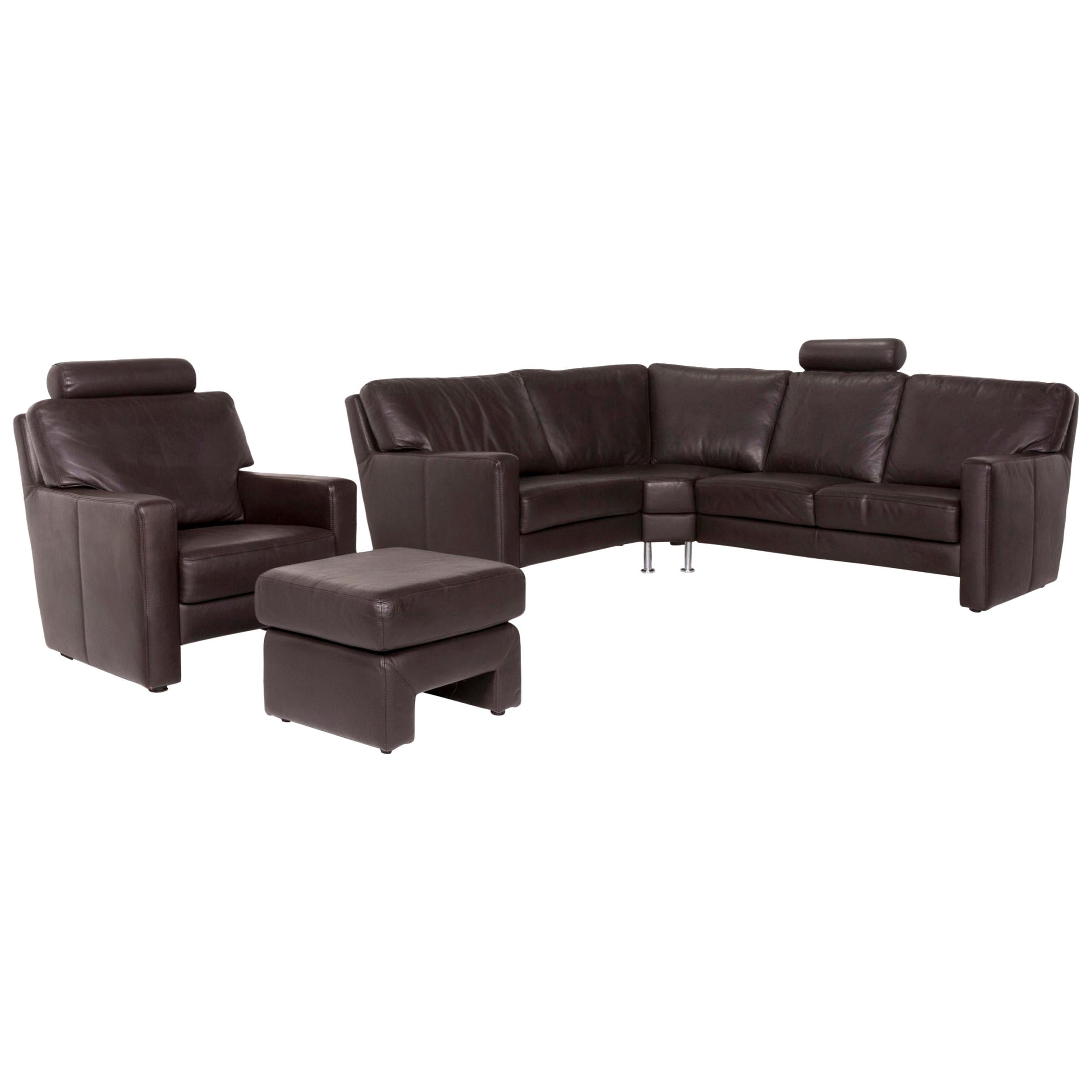 Sample Ring Leather Sofa Set Brown Dark Brown 1 Corner Sofa 1 Armchair Incl For Sale