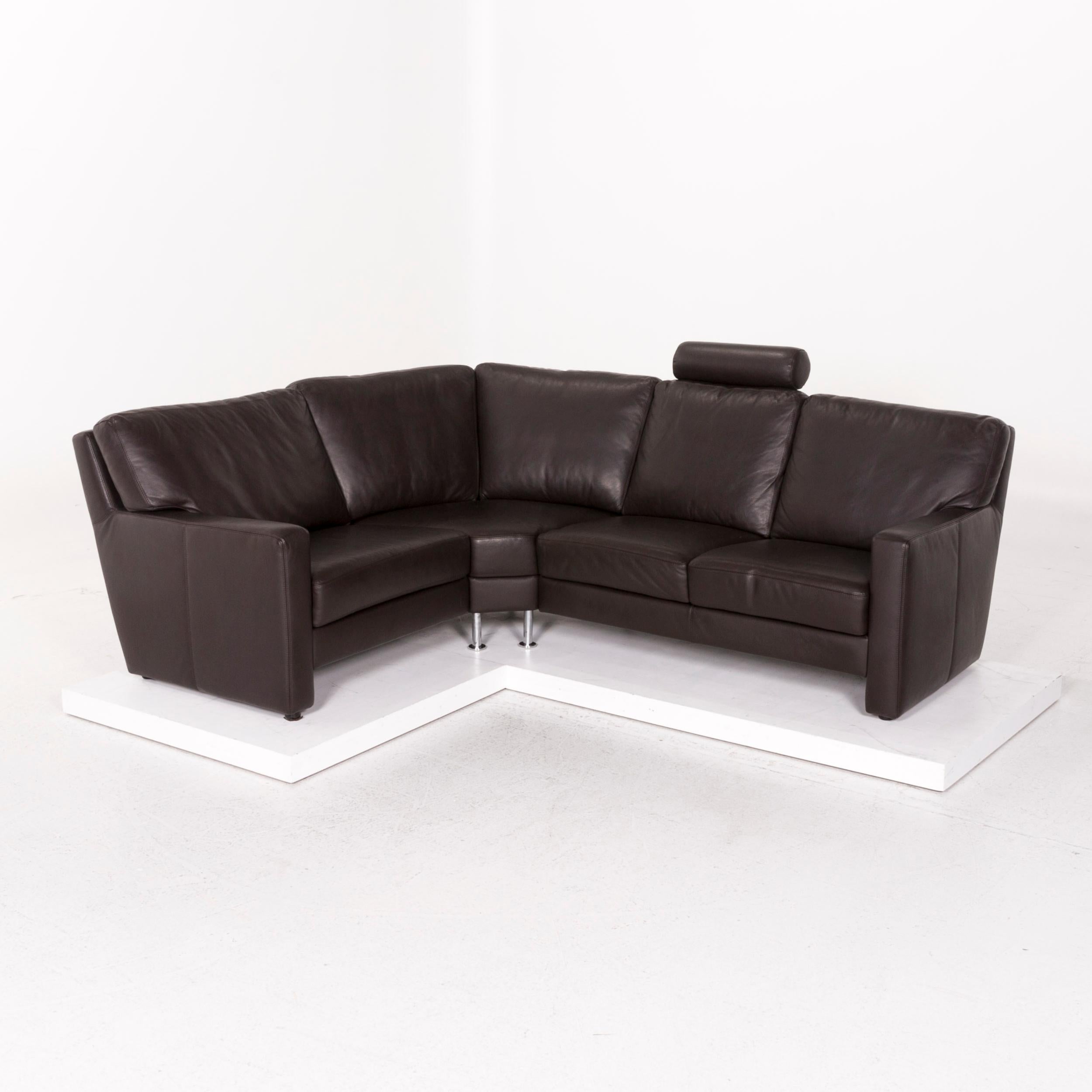 Sample Ring Leather Sofa Set Brown Dark Brown 1 Corner Sofa 1 Armchair Incl For Sale 8