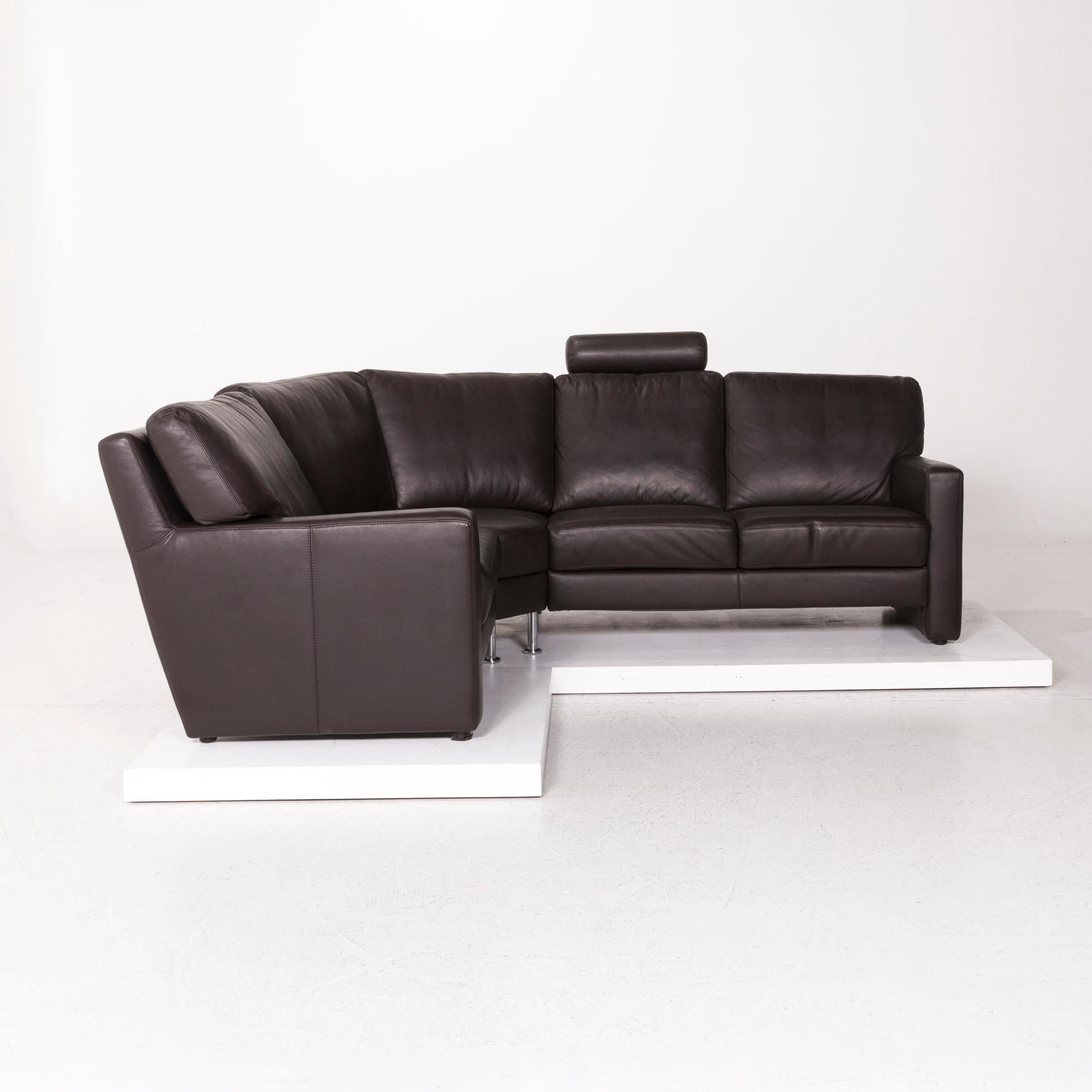 Sample Ring Leather Sofa Set Brown Dark Brown 1 Corner Sofa 1 Armchair Incl For Sale 10
