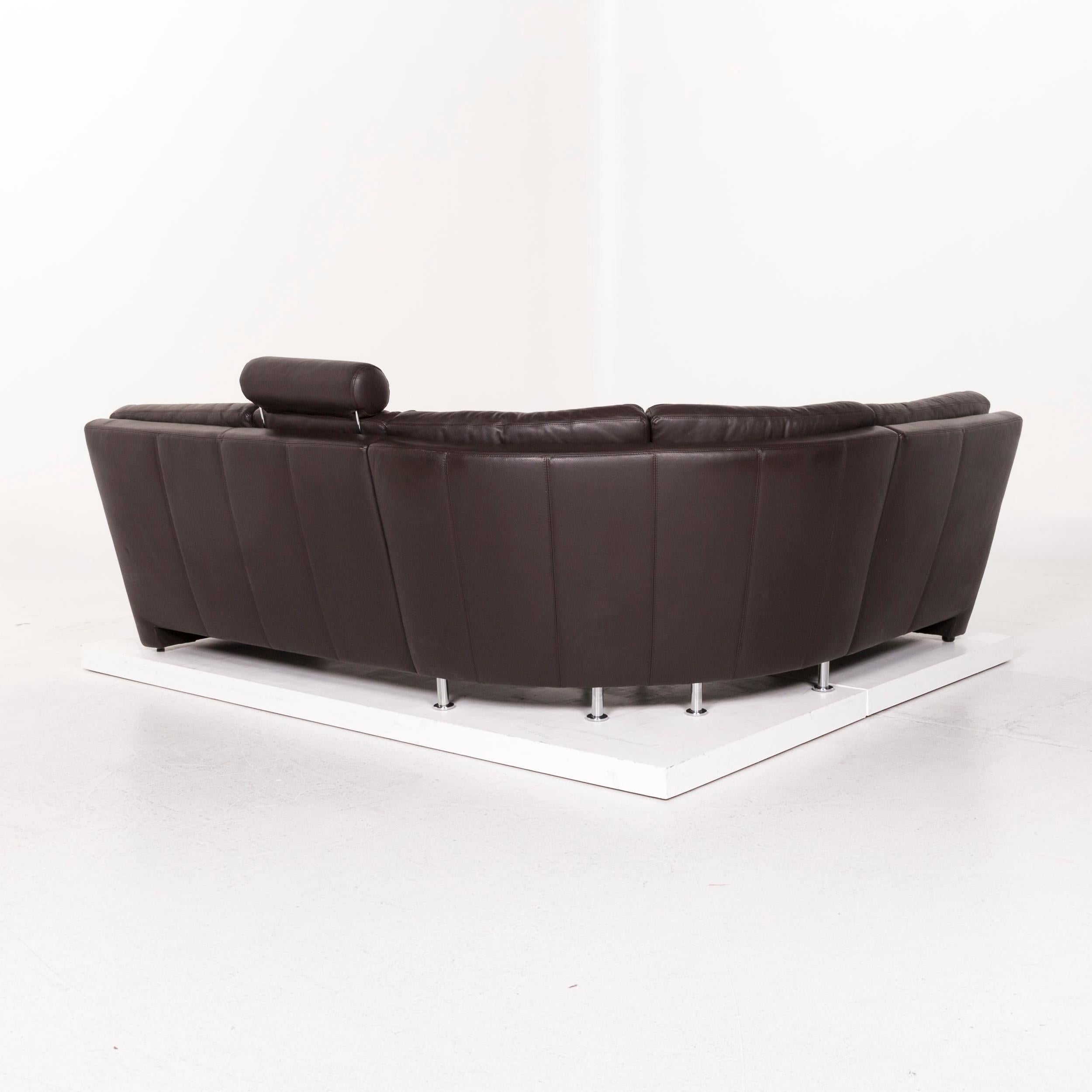 Sample Ring Leather Sofa Set Brown Dark Brown 1 Corner Sofa 1 Armchair Incl For Sale 11