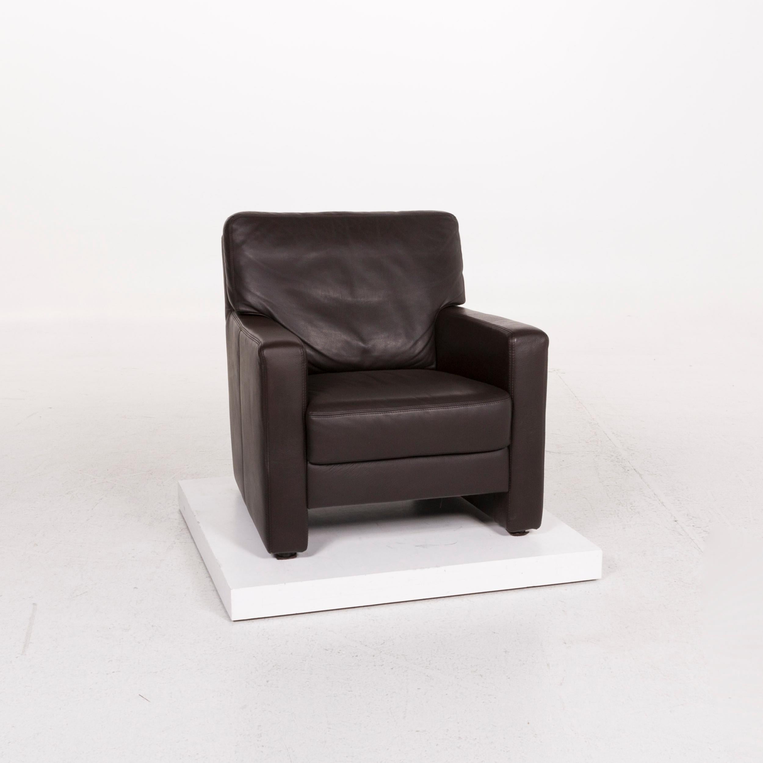 Modern Sample Ring Leather Sofa Set Brown Dark Brown 1 Corner Sofa 1 Armchair Incl For Sale