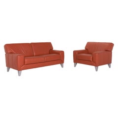 Sample Ring Leather Sofa Set Terracotta Two-Seat Armchair