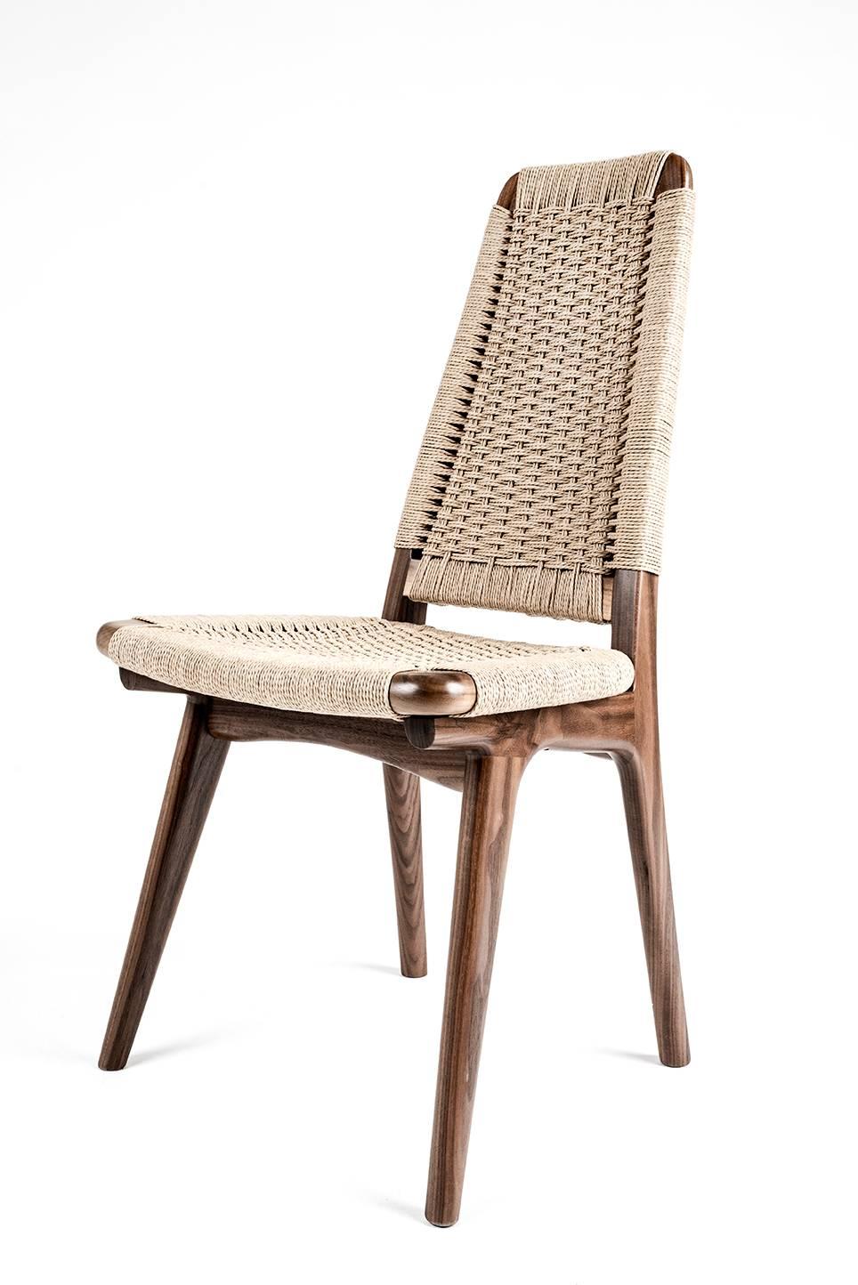 Mid-Century Modern Sample Sale, High Back Dining Chair, Woven Danish Cord, Walnut, Mid-Century