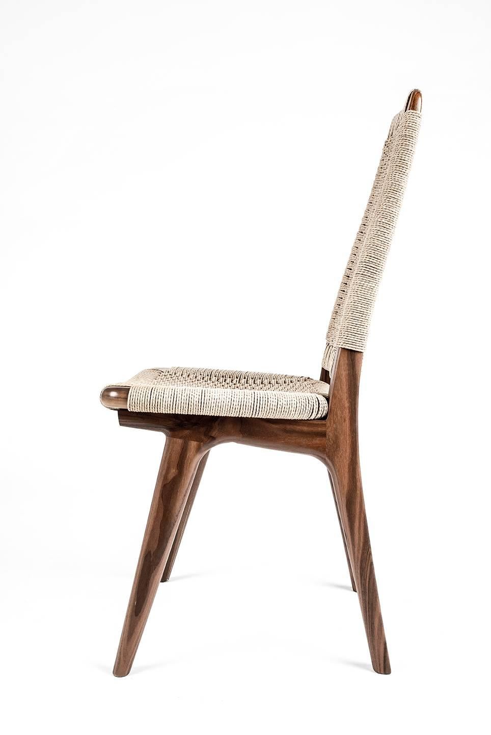 American Sample Sale, High Back Dining Chair, Woven Danish Cord, Walnut, Mid-Century