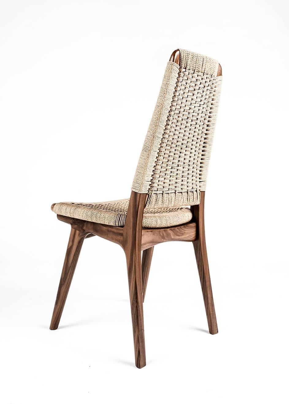 Hand-Crafted Sample Sale, High Back Dining Chair, Woven Danish Cord, Walnut, Mid-Century