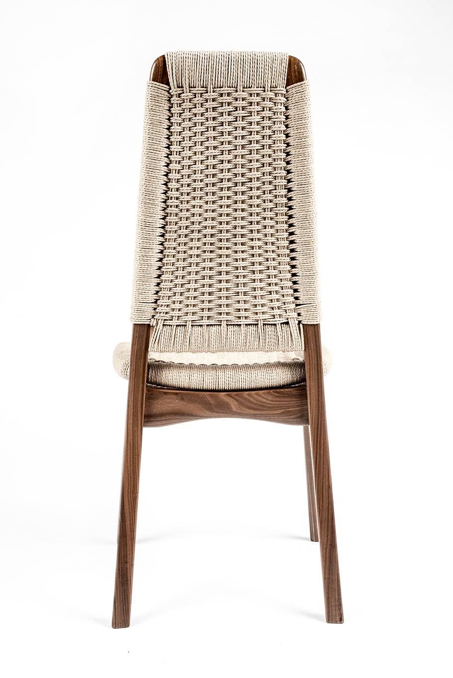 Sample Sale, High Back Dining Chair, Woven Danish Cord, Walnut, Mid-Century In Excellent Condition In Issaquah, WA