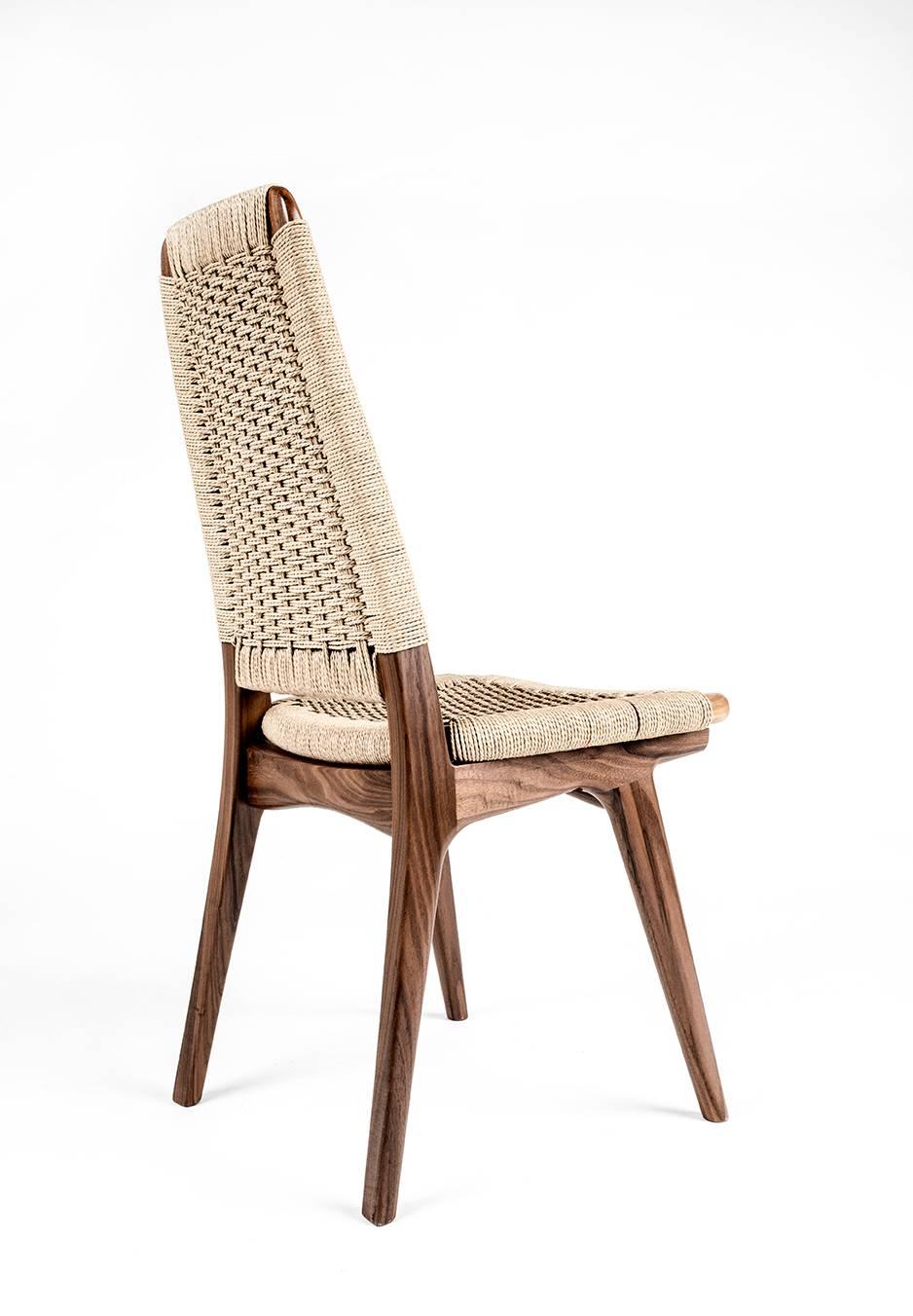 Contemporary Sample Sale, High Back Dining Chair, Woven Danish Cord, Walnut, Mid-Century