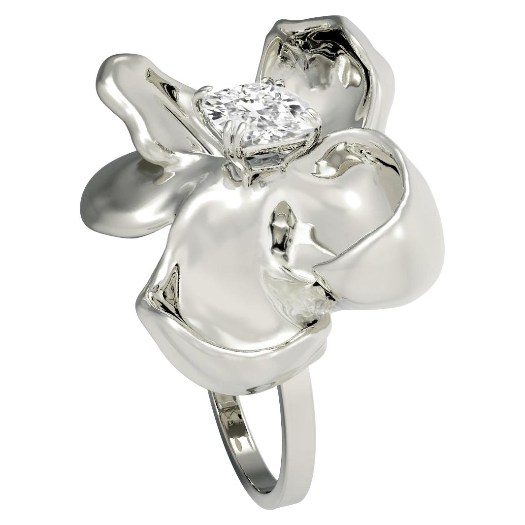 Contemporain Bague de fiançailles en or blanc avec diamant coussin en vente