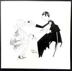 "Sampling Chocolates," Quintessential Art Deco Drawing with Blindfolded Flapper