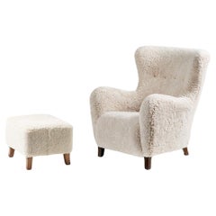 Sampo Chair & Ottoman - Upholstered in Pierre Frey, Bridget - Meringue Fabric 