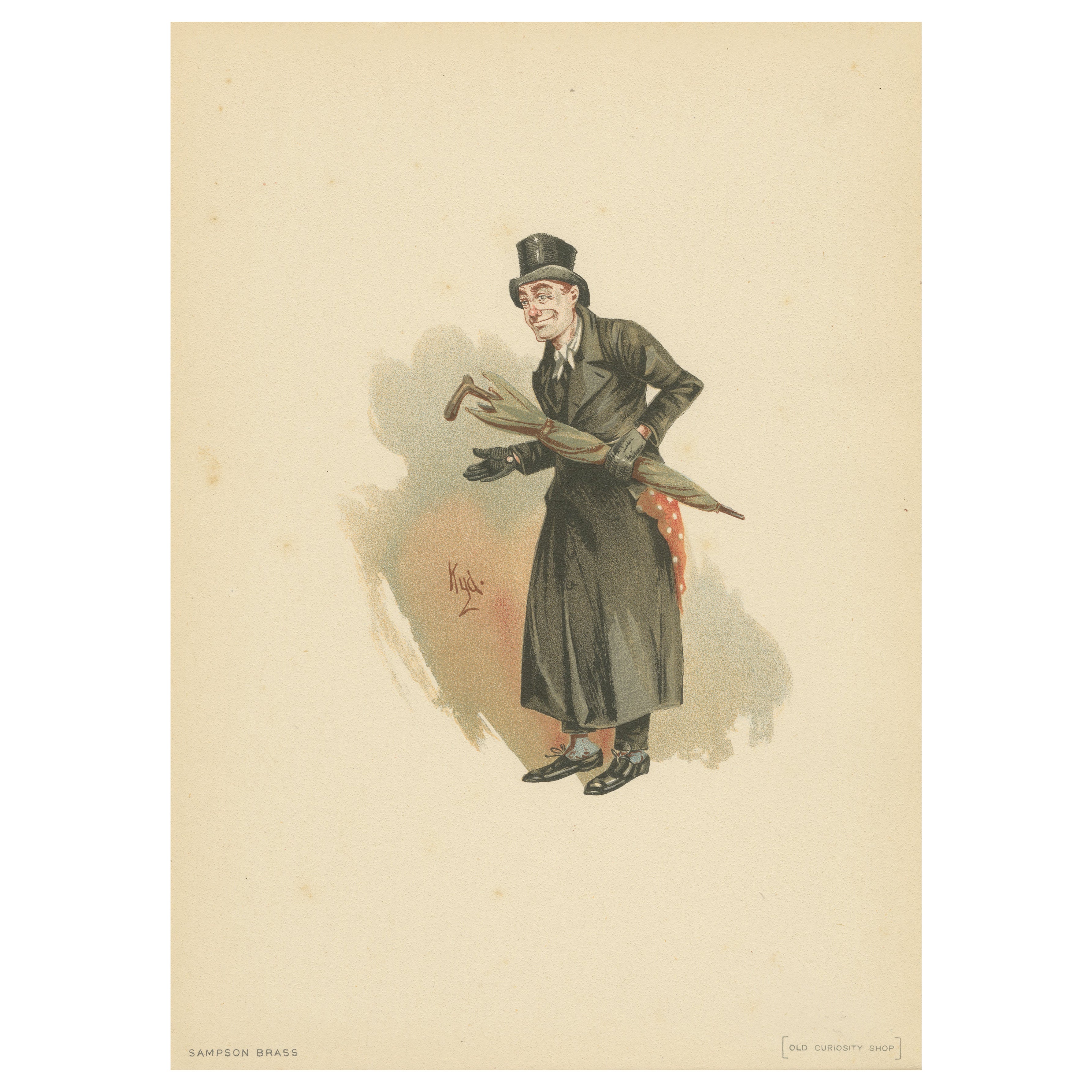 Sampson Brass de Old Curiosity Shop - Grabado Kyd de personajes según Dickens, 1889