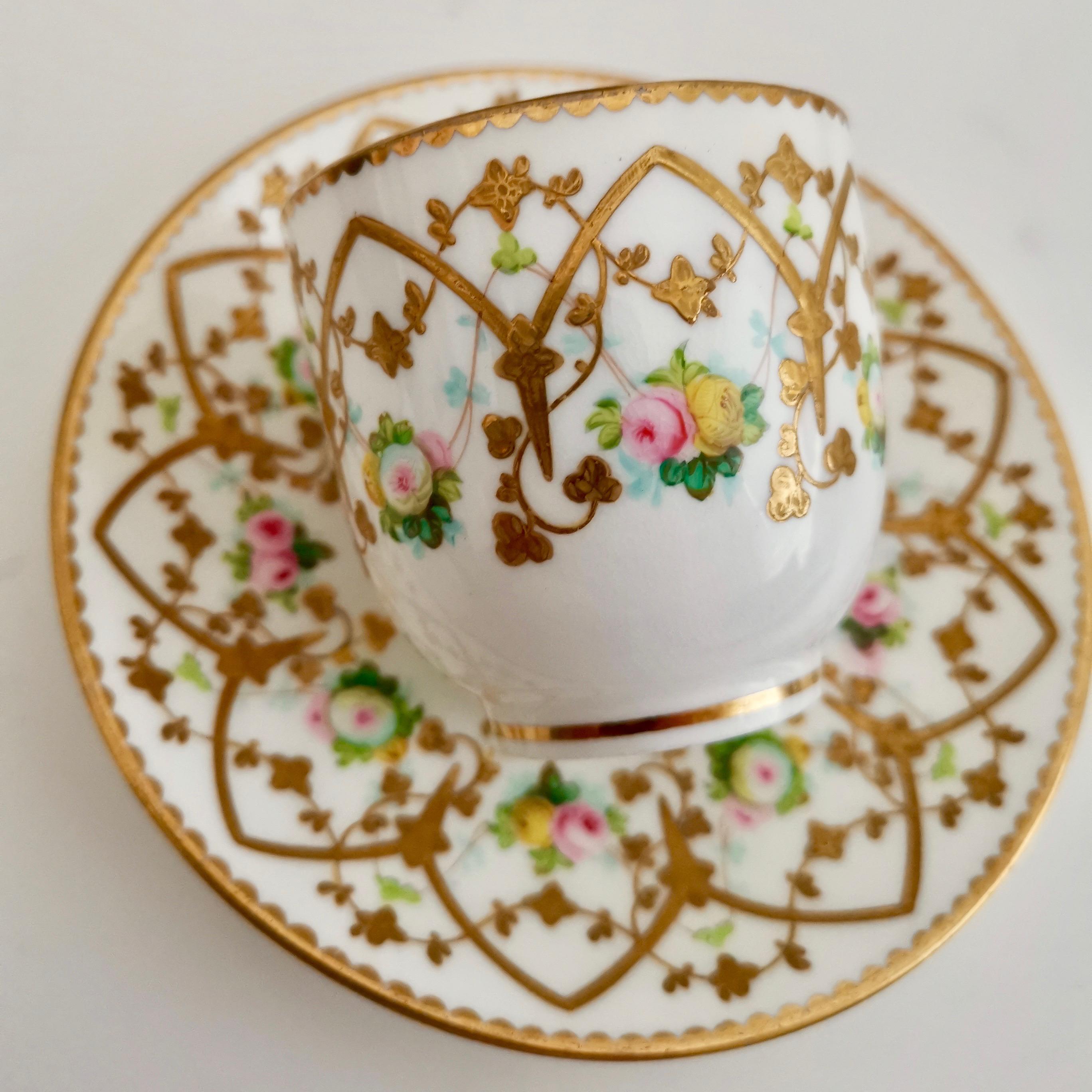 Hand-Painted Sampson Bridgwood Cup and Saucer, Raised Gilt, Victorian ca 1860