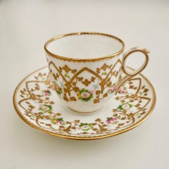 Antique Sampson Bridgwood Cup and Saucer, Raised Gilt, Victorian ca 1860