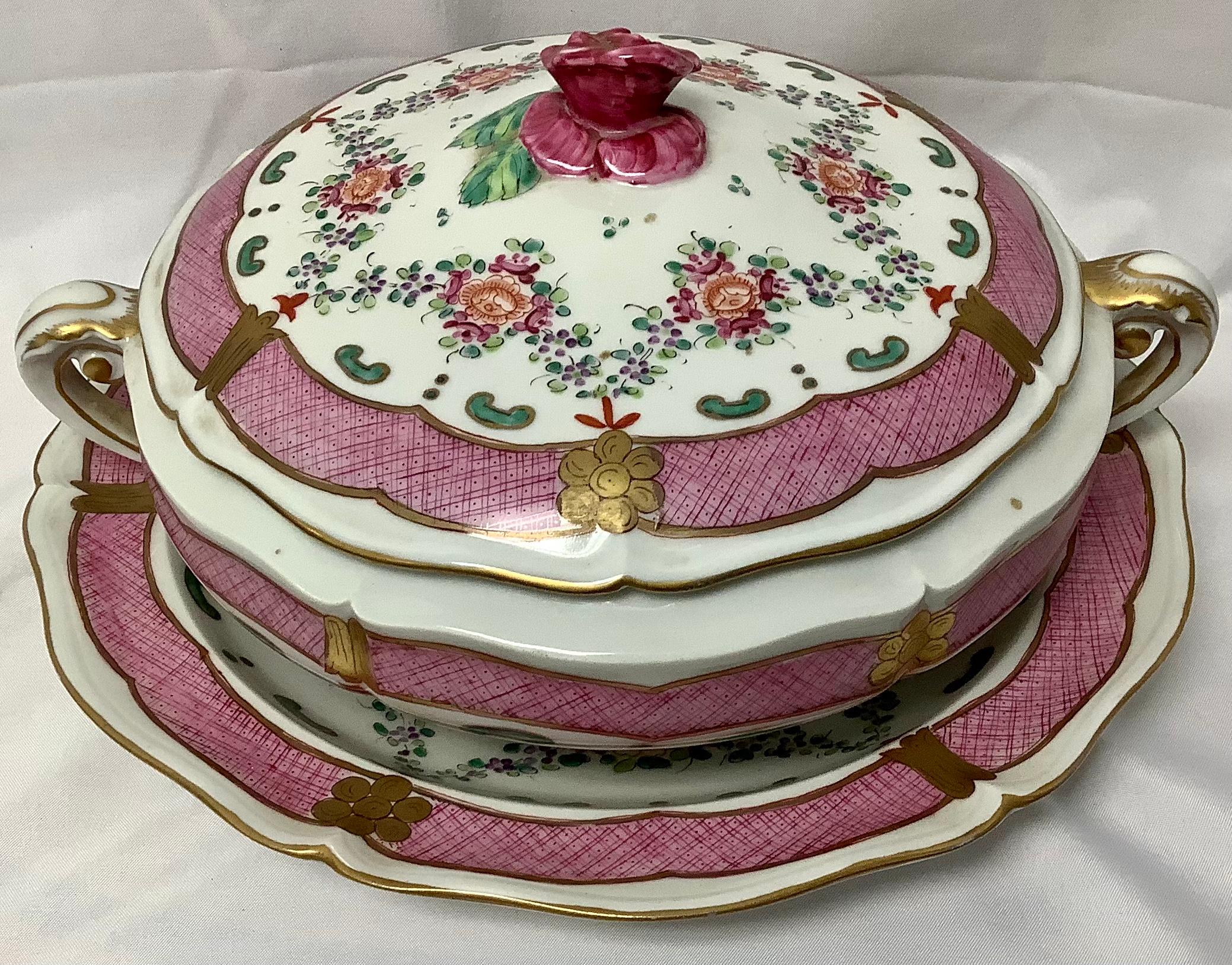 Porcelain Sampson Large Covered Tureen with Under-Plate For Sale