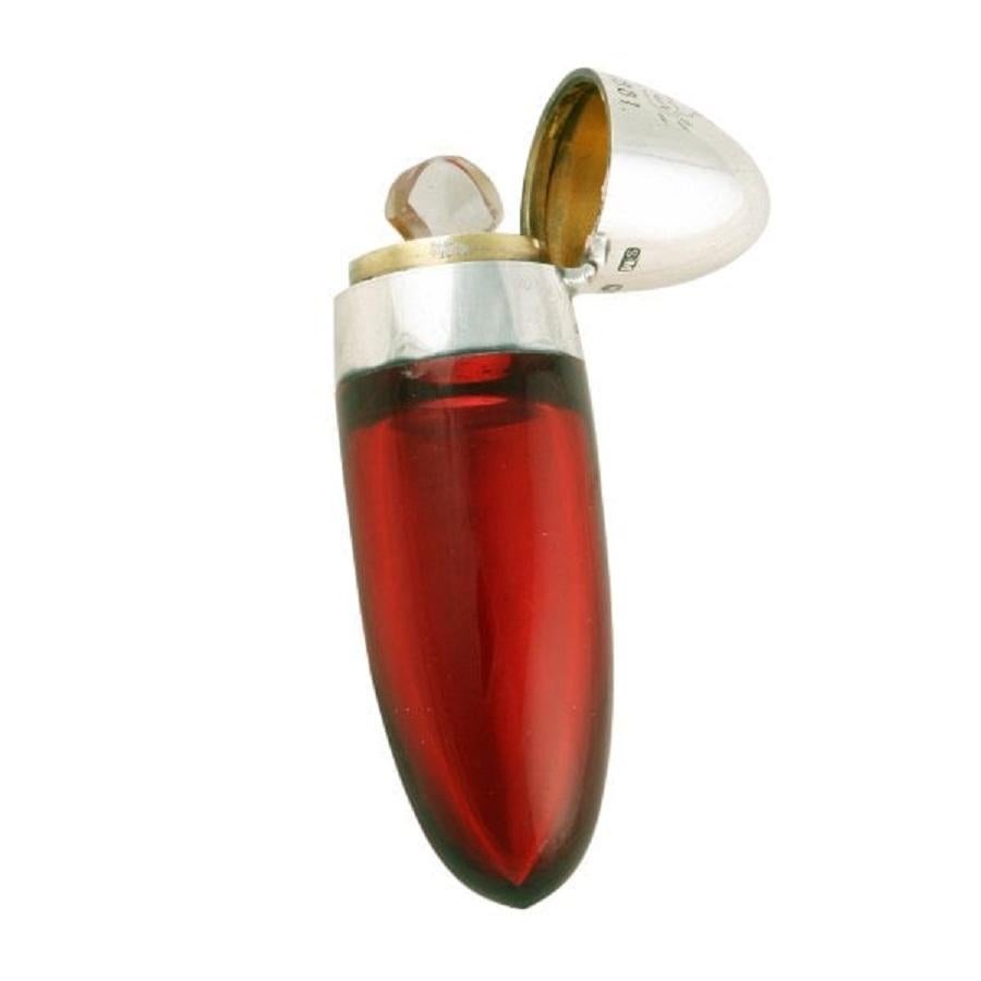 Sampson Mordan Ruby Perfume Bottle, 19th Century In Good Condition For Sale In London, GB