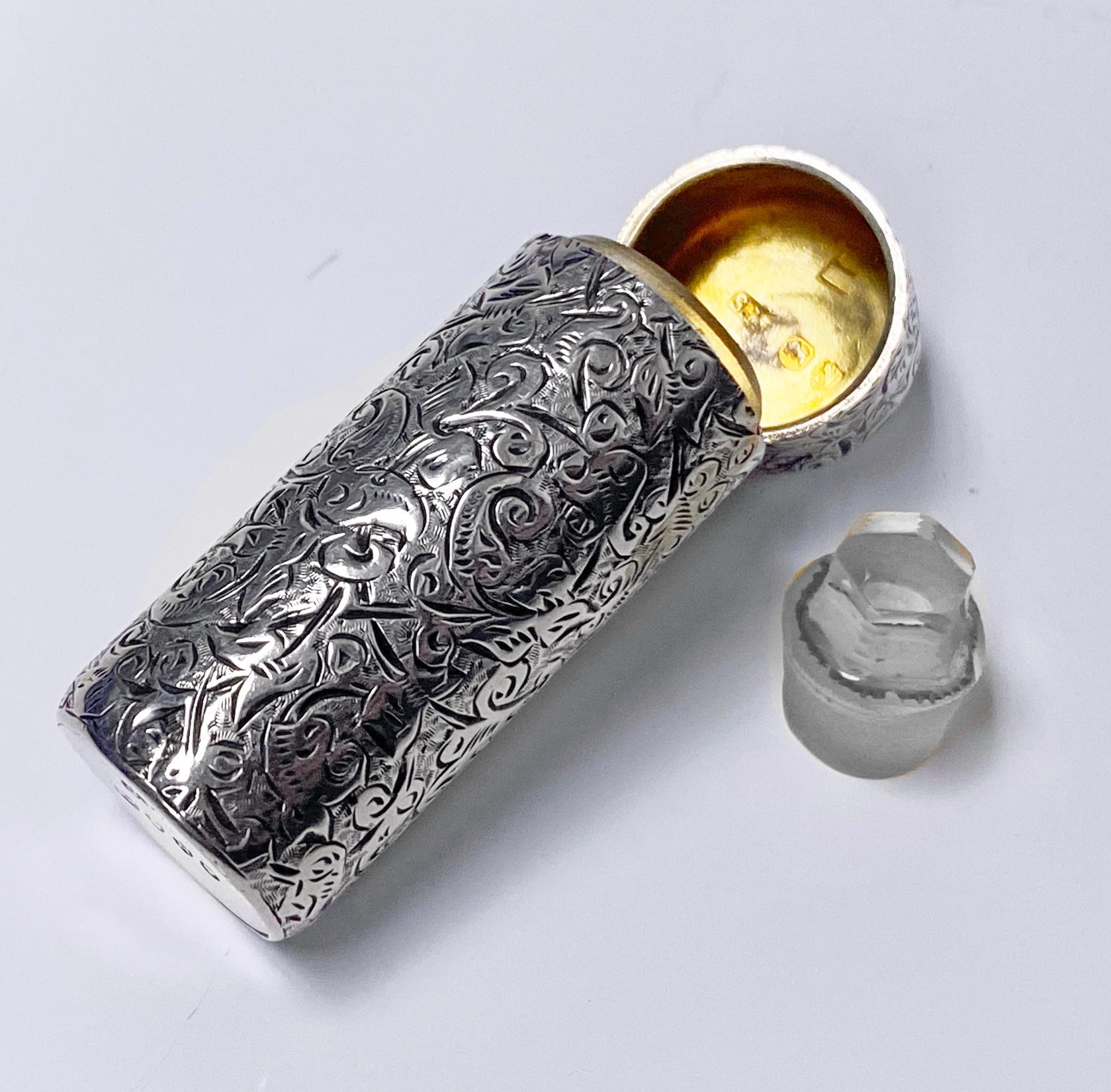 English Sampson Mordan Silver Scent Perfume Bottle, London, 1888