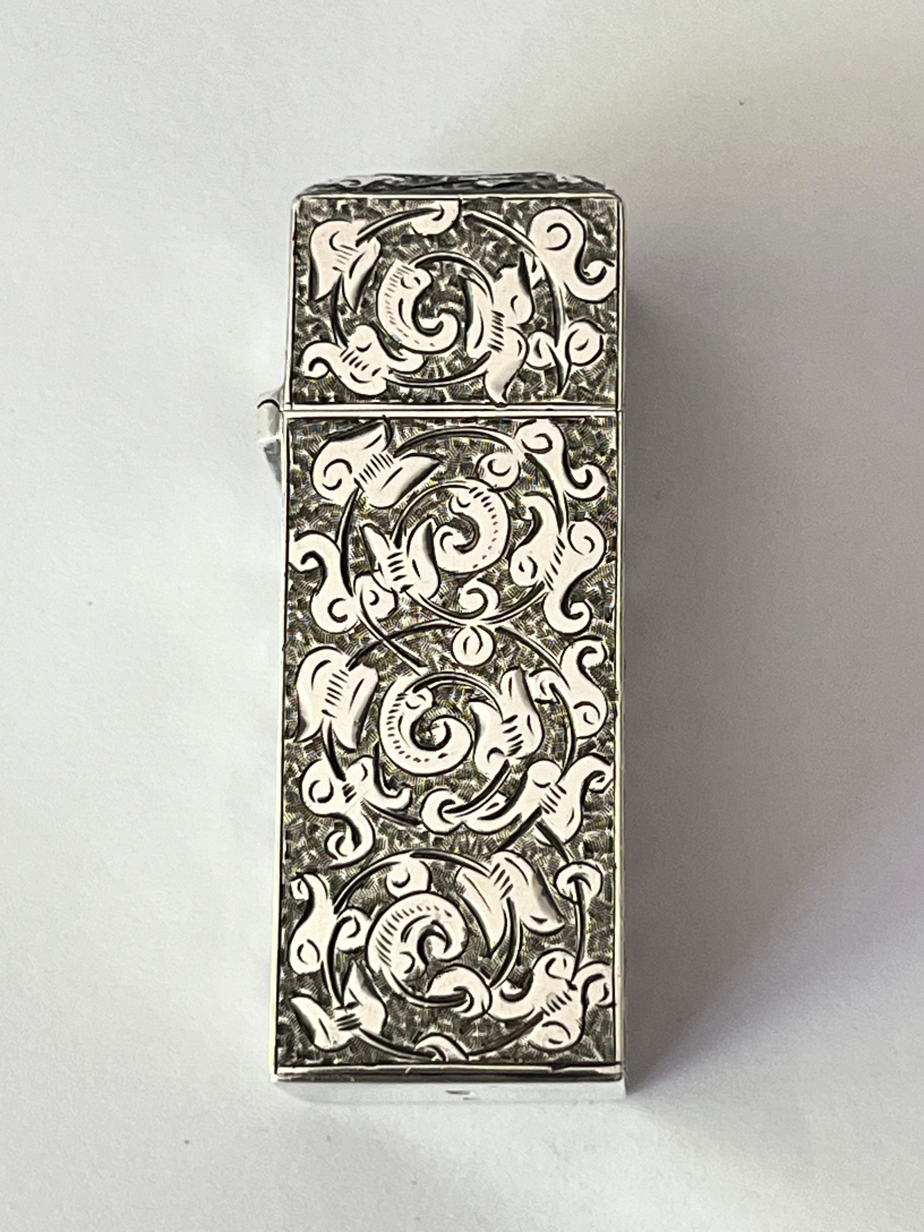 Engraved Sampson Mordan Victorian Sterling Silver Scent or Perfume Bottle Flask For Sale