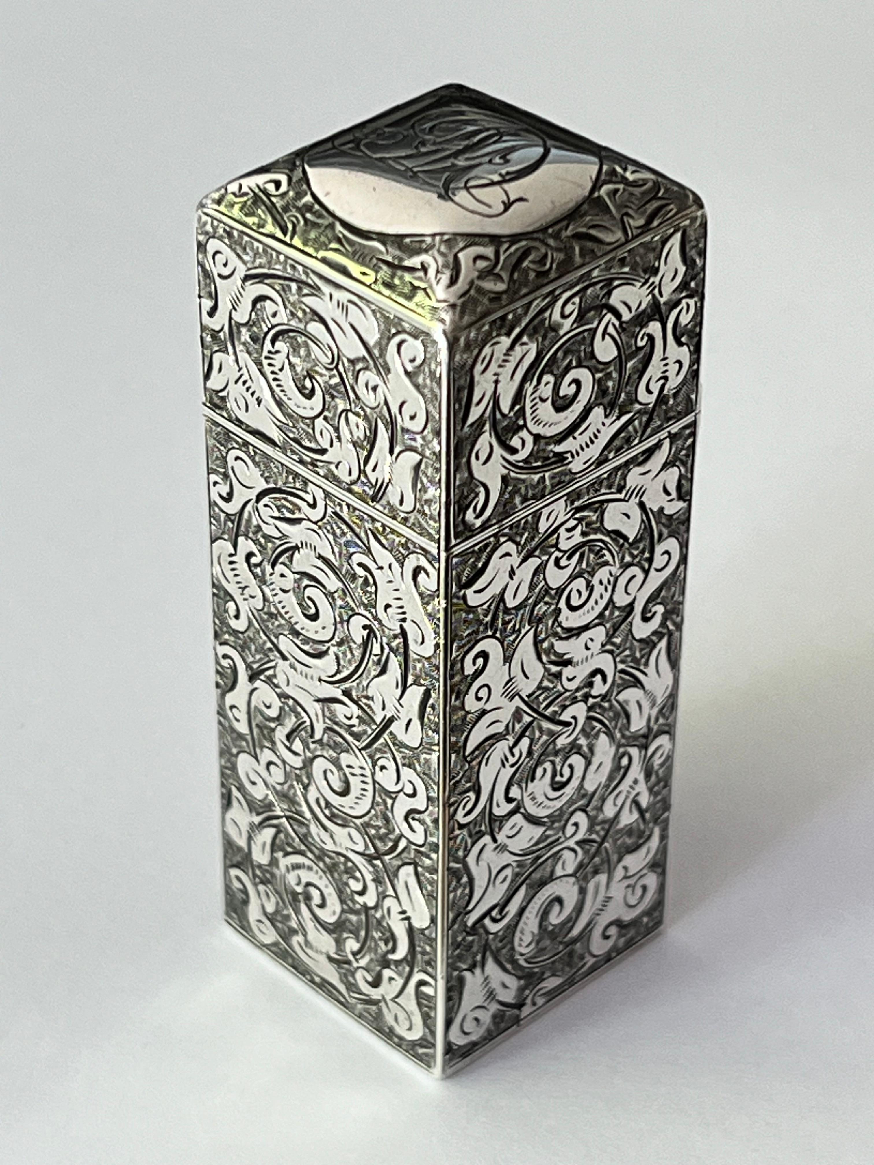 Sampson Mordan Victorian Sterling Silver Scent or Perfume Bottle Flask For Sale 1