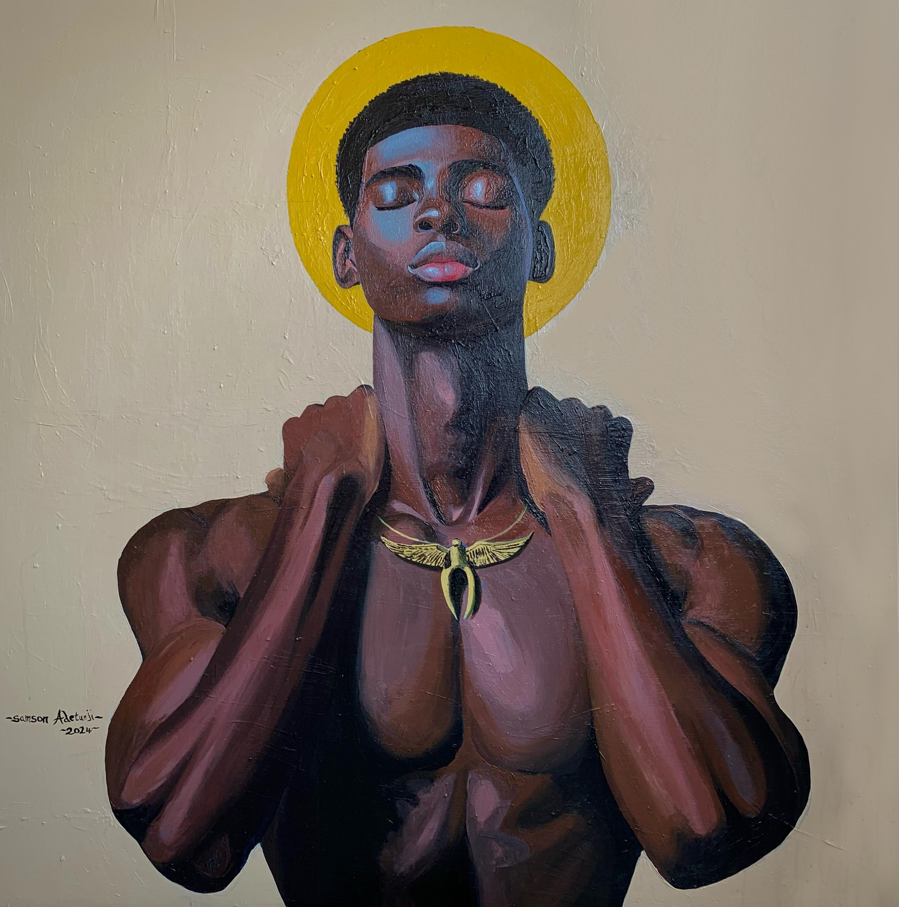 Samson Adetunji Figurative Painting - In The Stillness (I'm Not Everything, But Still Me) - 21st Century, Contemporary