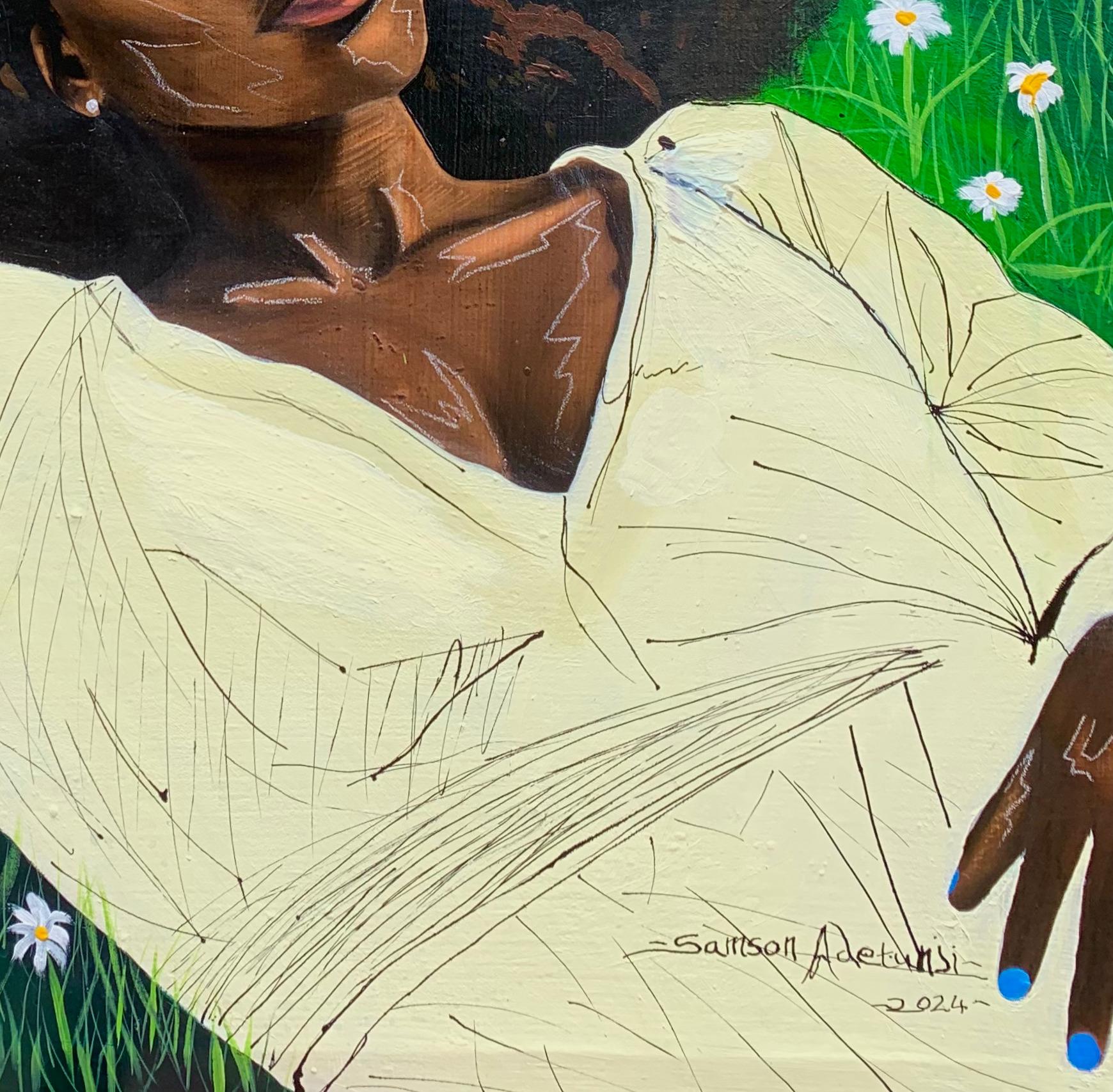 En La quietud - Siglo XXI Contemporáneo, Retrato figurativo, Verde, Mujer en venta 1