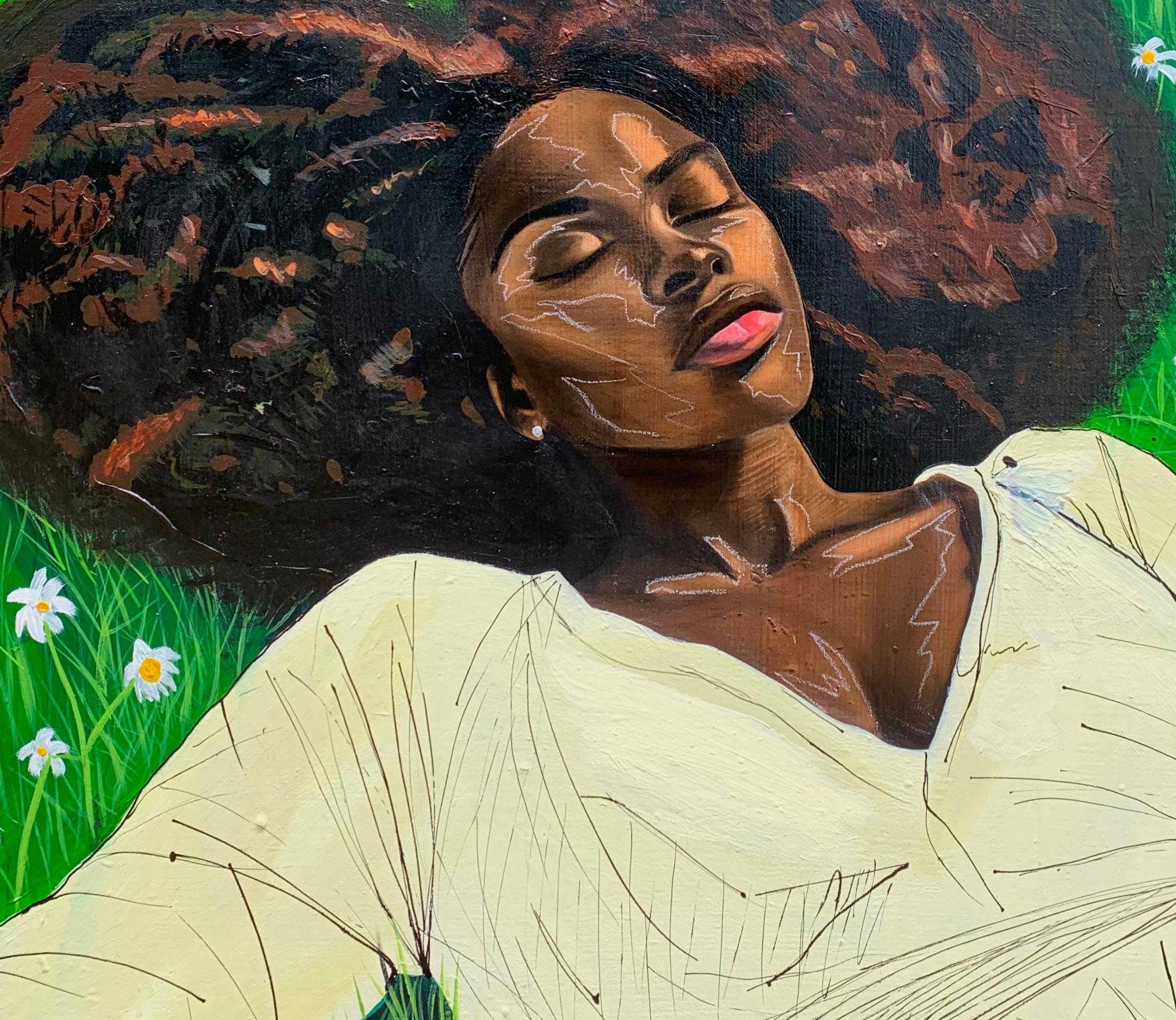 En La quietud - Siglo XXI Contemporáneo, Retrato figurativo, Verde, Mujer en venta 2
