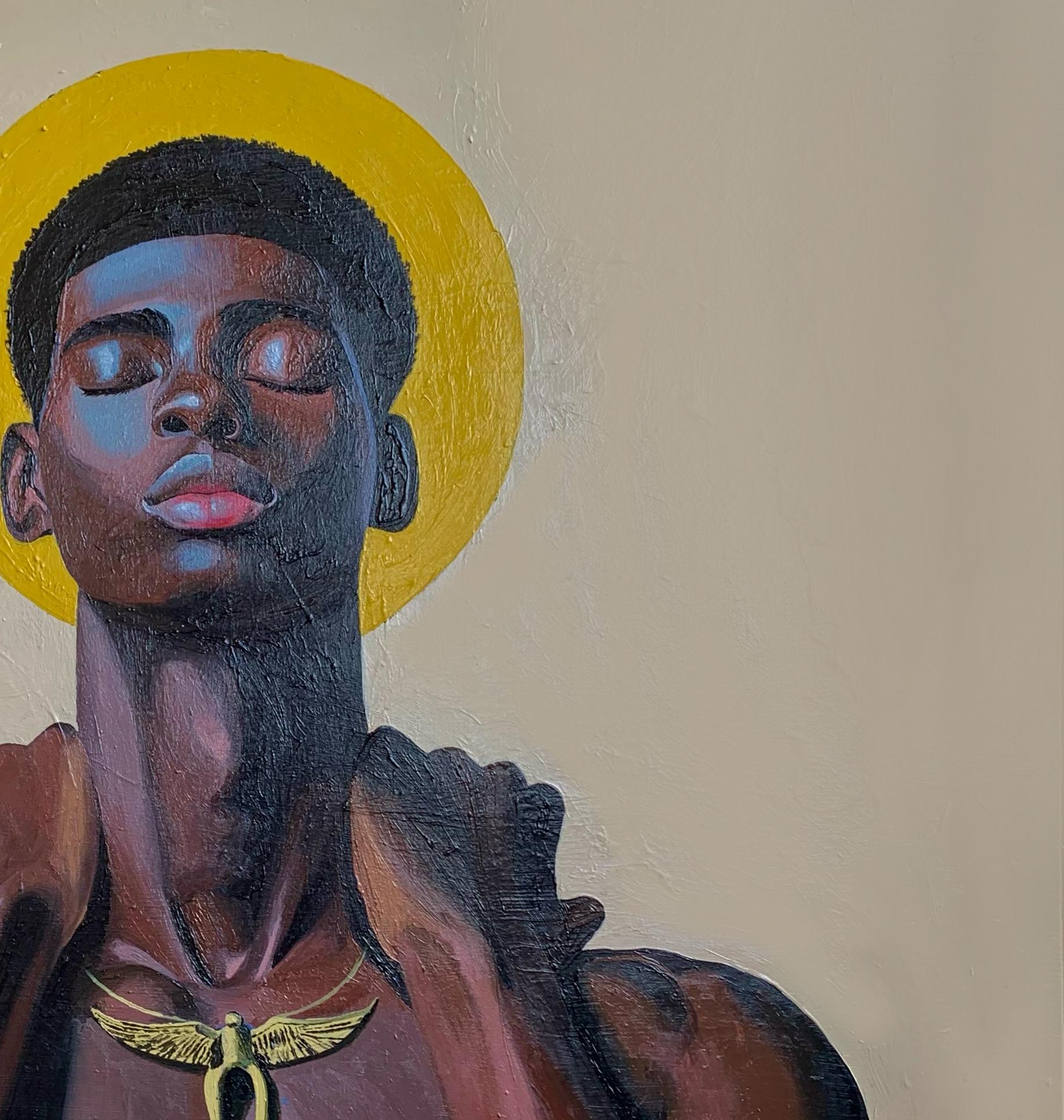 In The Stillness (I'm Not Everything, But Still Me) - 21st Century, Contemporary - Brown Figurative Painting by Samson Adetunji