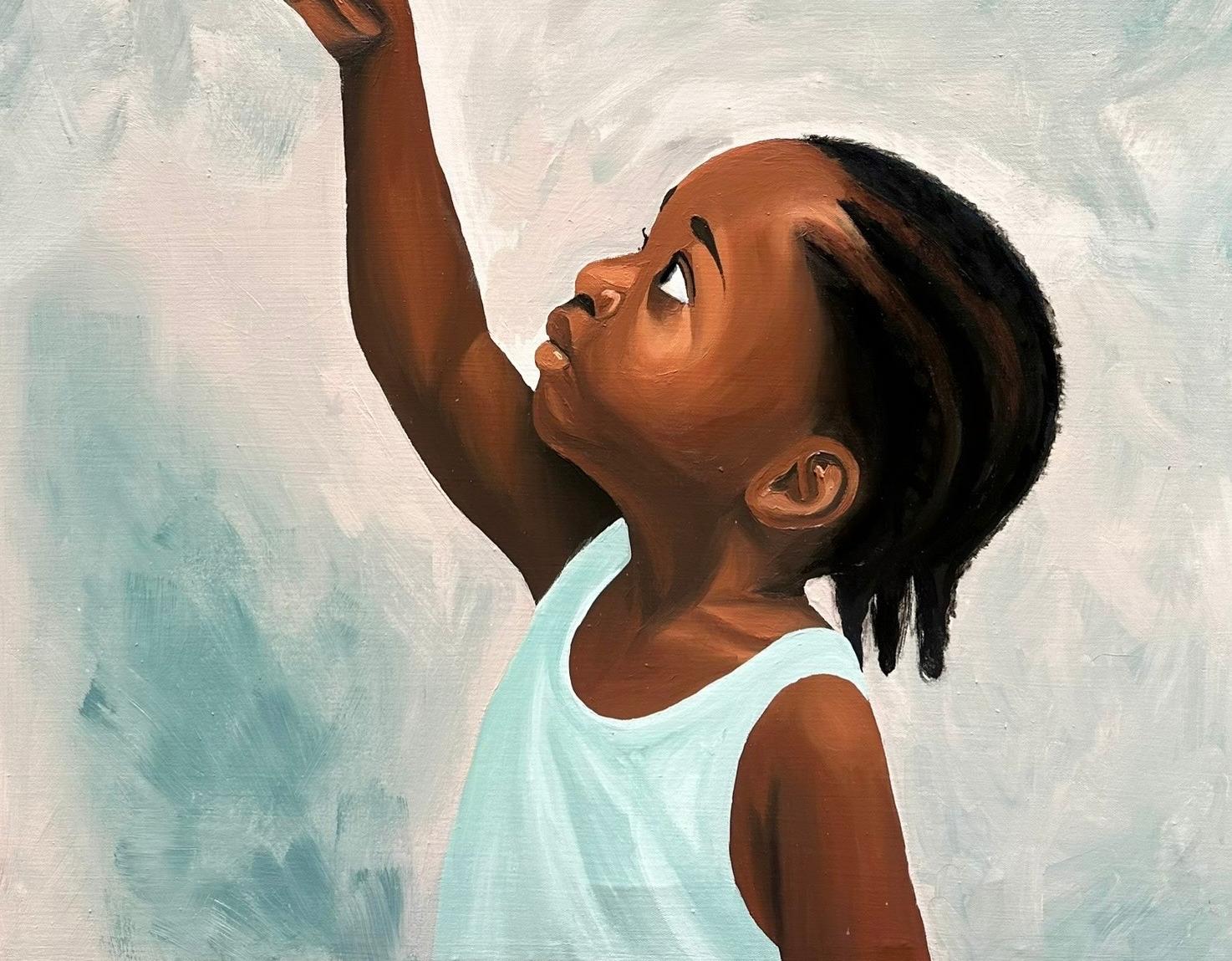 Innocence - 21. Jahrhundert, Zeitgenössisch, Figurativ, Afrika, Modern, Kinder (Grau), Figurative Painting, von Samson Adetunji