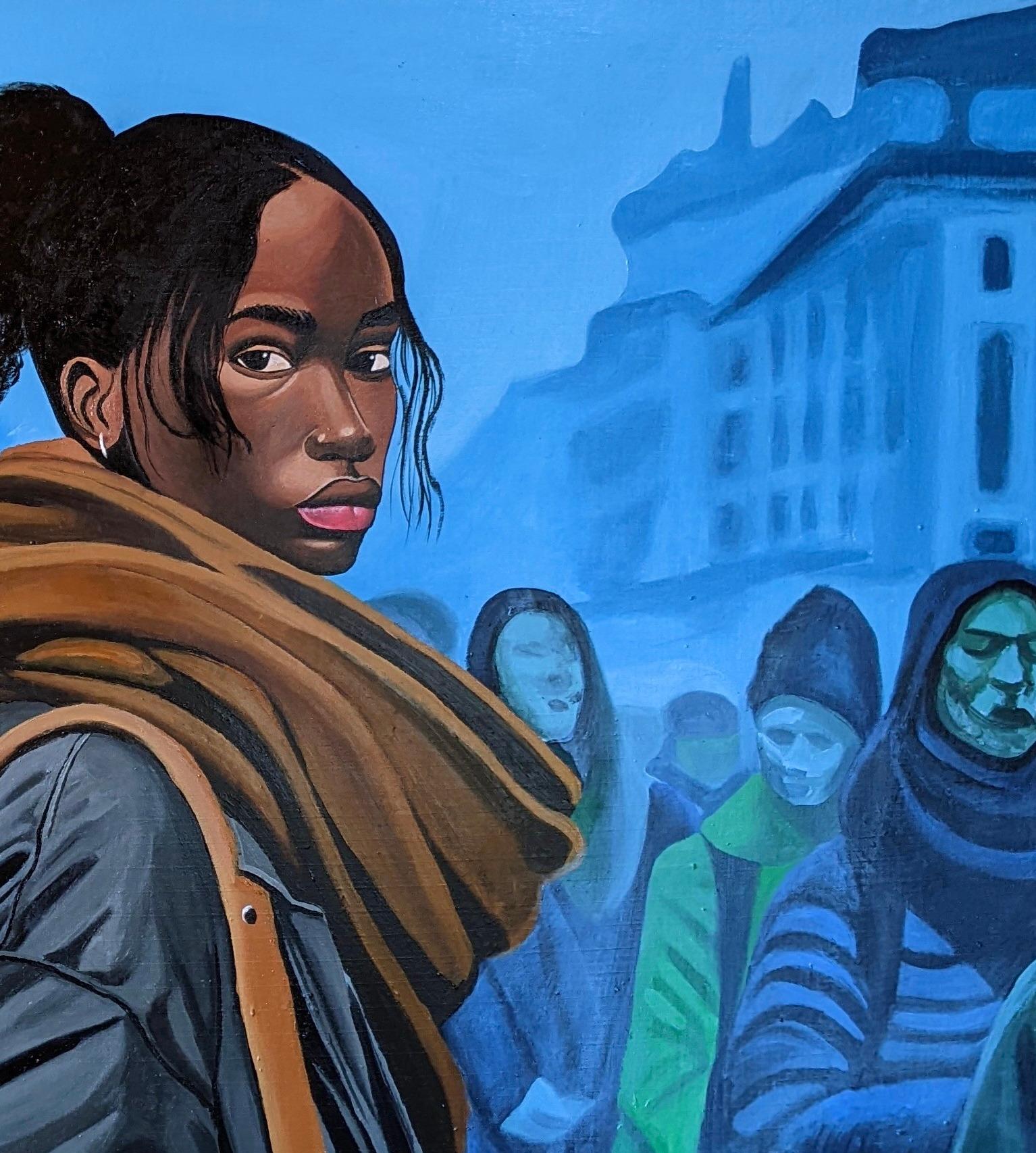 Ahora que estamos aquí - Siglo XXI, Contemporáneo, Retrato figurativo, Mujer - Figurative Painting Azul de Samson Adetunji