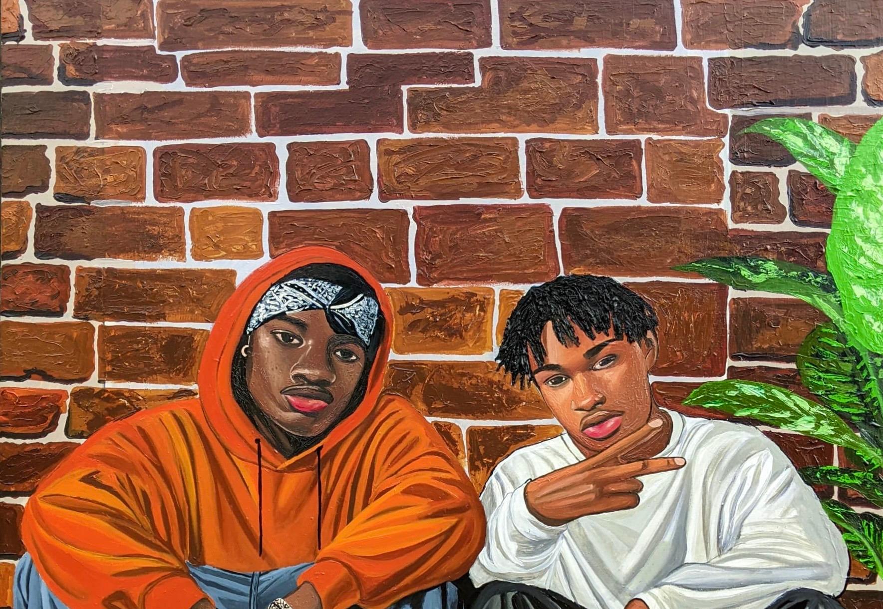Other Day With My Brother - 21st Century, Contemporary, Figurative Portrait, Men - Painting by Samson Adetunji