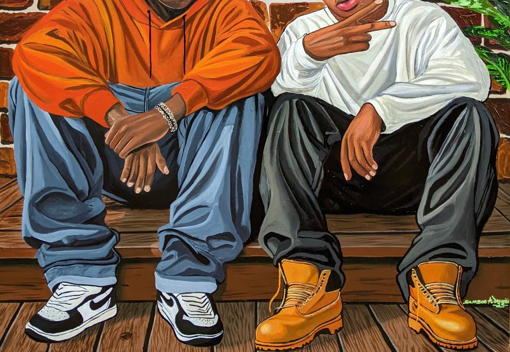 Other Day With My Brother - 21st Century, Contemporary, Figurative Portrait, Men - Brown Figurative Painting by Samson Adetunji