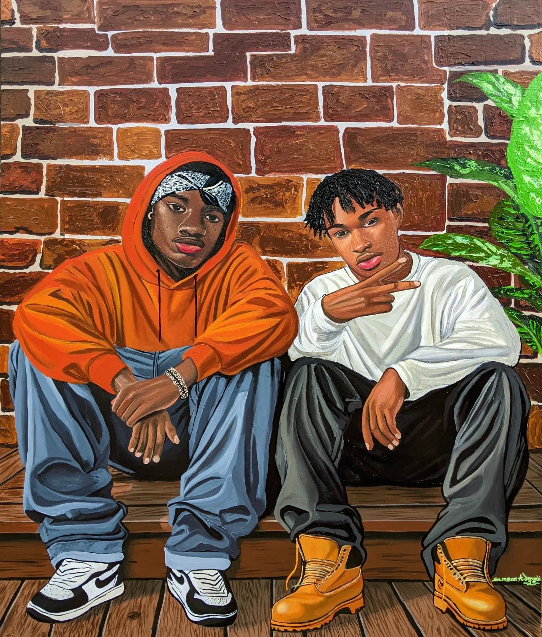 Samson Adetunji Figurative Painting - Other Day With My Brother - 21st Century, Contemporary, Figurative Portrait, Men
