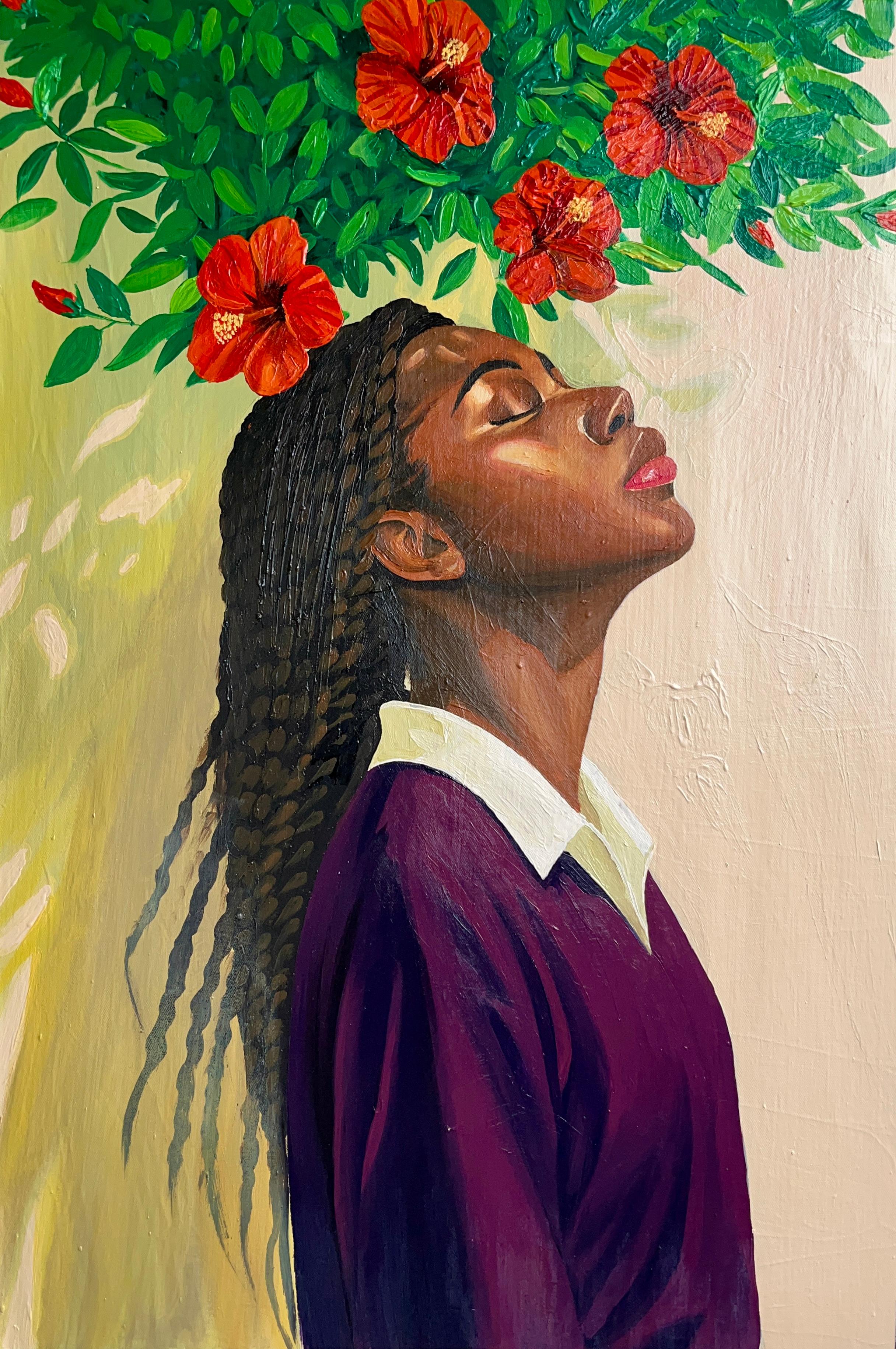 Sanft wie der Morgen - 21. Jahrhundert, Zeitgenössisch, Porträt, Afrika Frauen, Floral