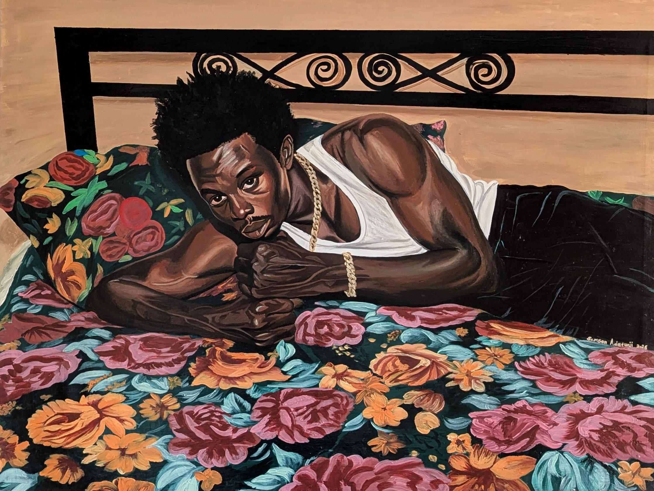 Samson Adetunji Figurative Painting – Dornen vor Rosen – Zeitgenössische Kunst des 21. Jahrhunderts, figuratives Porträt, moderne Männer