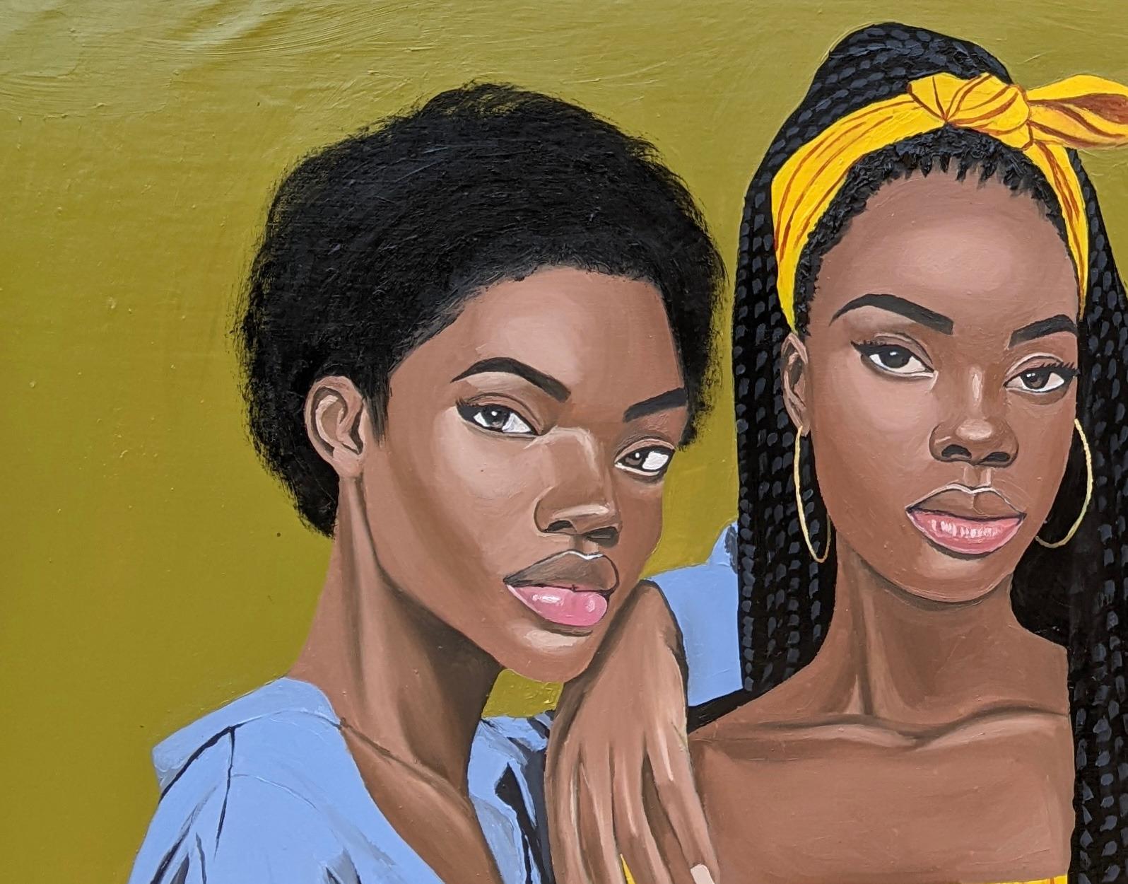Threefold Harmony - 21° secolo, Contemporaneo, Ritratto figurativo, Donne, Amore - Portrait Painting Marrone di Samson Adetunji
