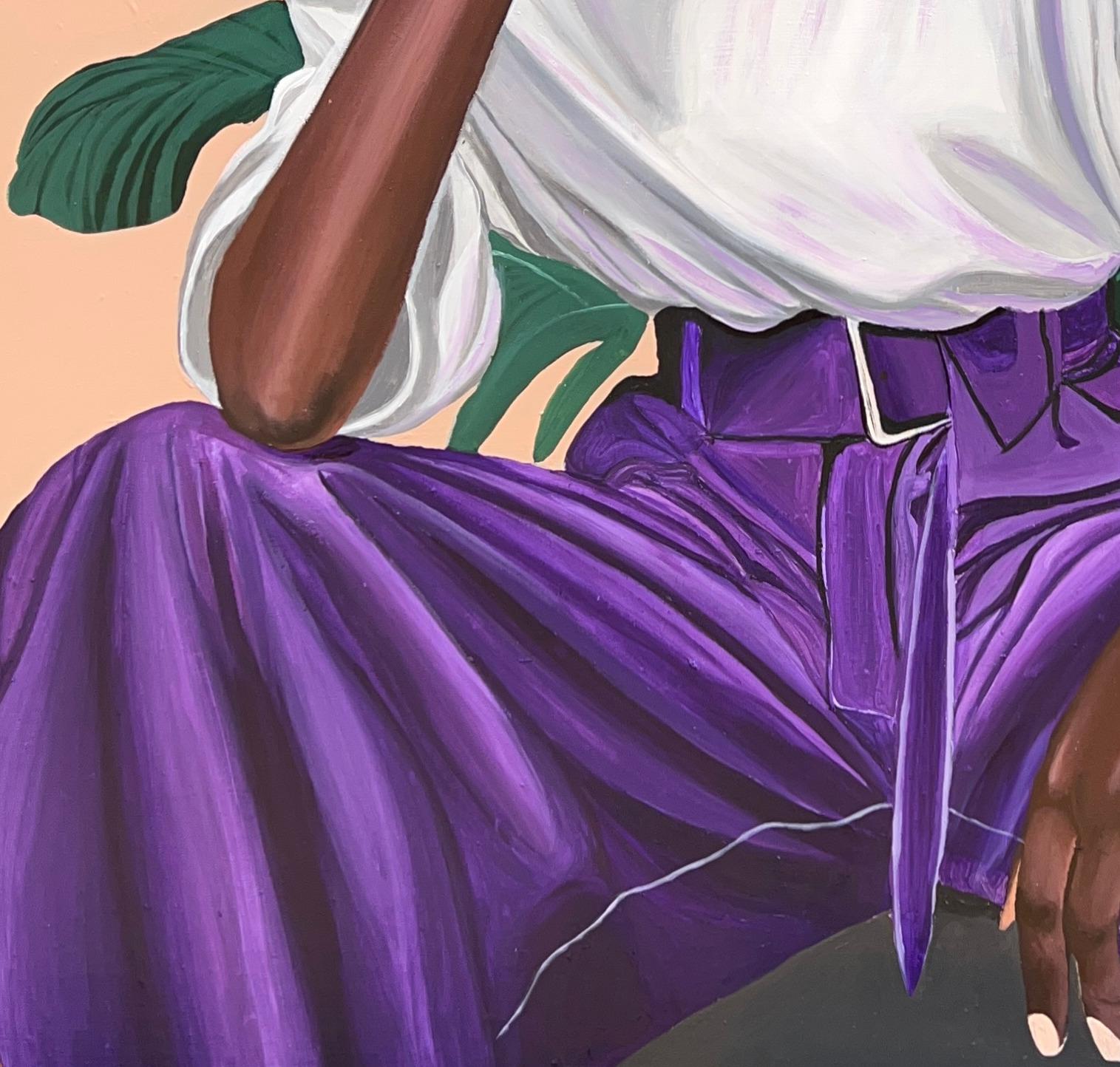 Tropical Thoughts -21. Jahrhundert, Contemporary, Figuratives Porträt, Moderne Frauen (Grau), Portrait Painting, von Samson Adetunji