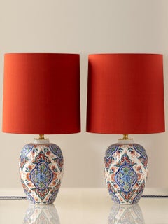 Lampade da tavolo Samson Delftware Cashmere Palette, circa 1880, paralumi in seta nuovi