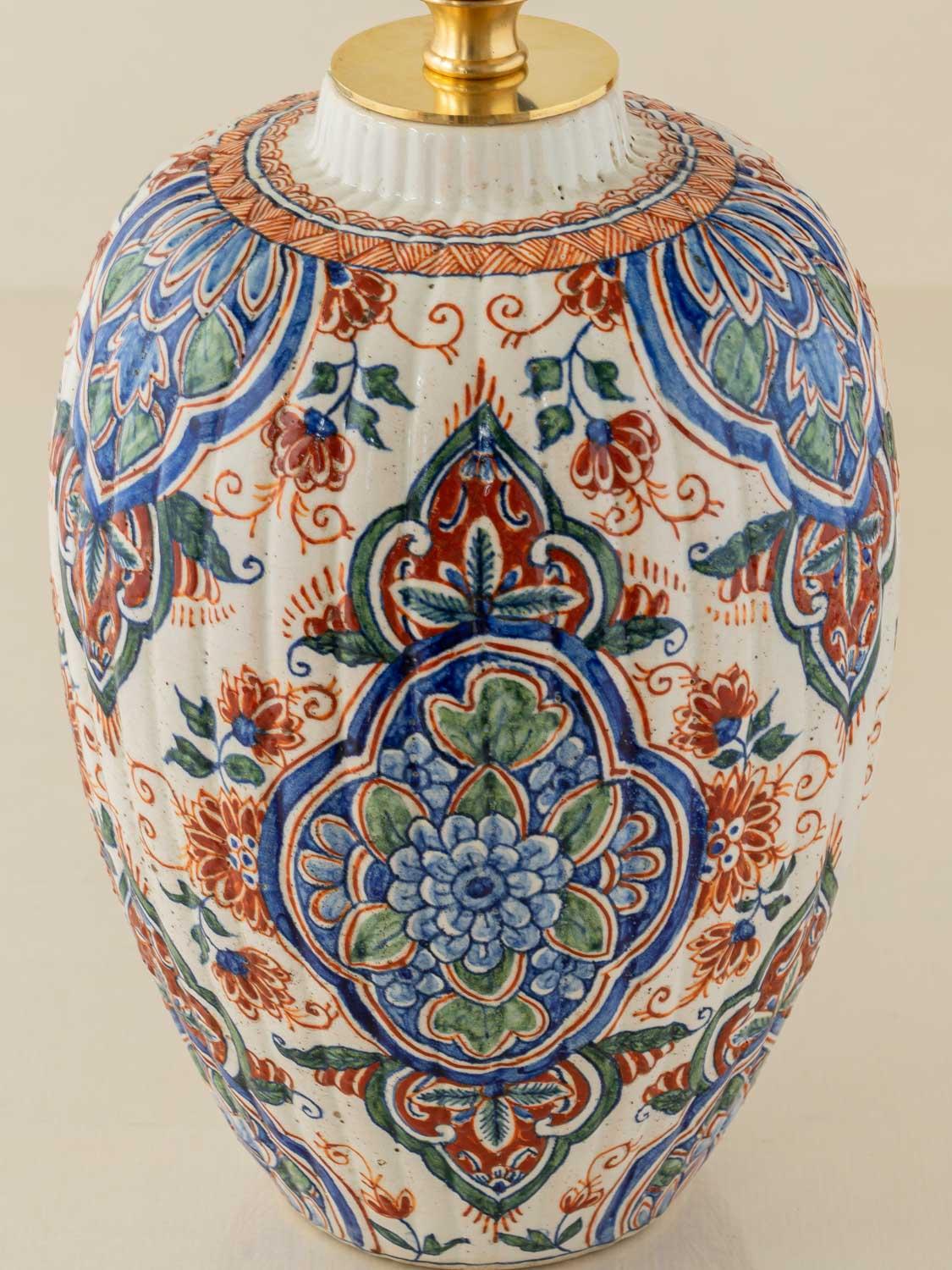 French Samson Delftware Cashmere Palette Table Lamps, circa 1880, New Silk Shades
