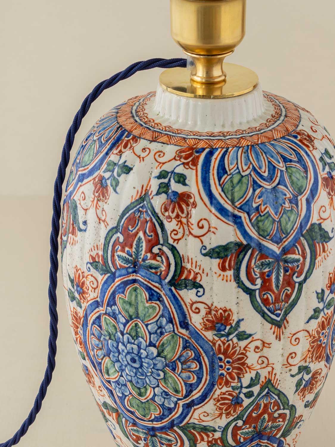 Hand-Painted Samson Delftware Cashmere Palette Table Lamps, circa 1880, New Silk Shades