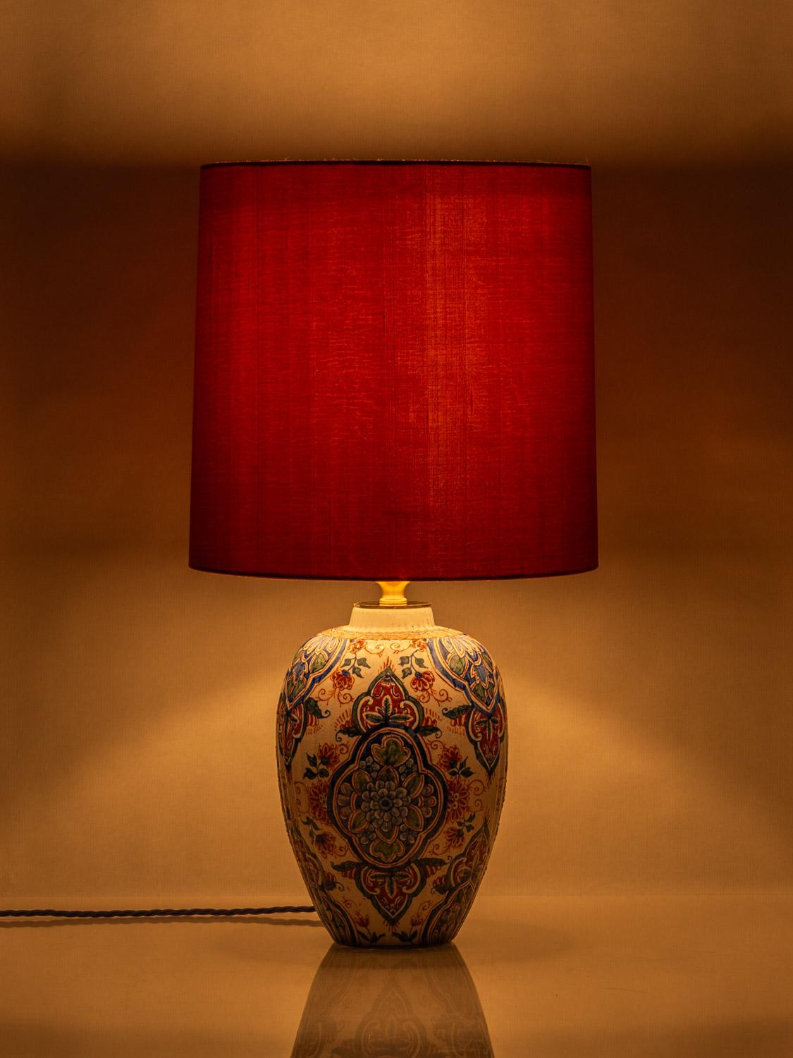 Samson Delftware Cashmere Palette Table Lamps, circa 1880, New Silk Shades 1