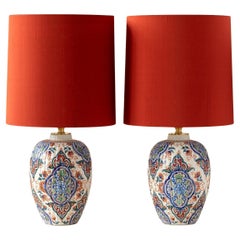 Samson Delftware Cashmere Palette Table Lamps, circa 1880, New Silk Shades