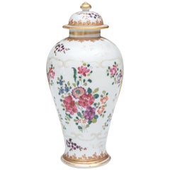 Vase en porcelaine à couvercle décoré de fleurs Samson