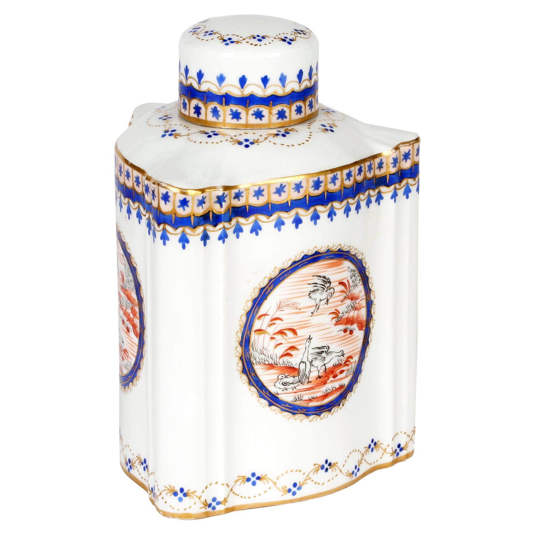 Samson French Porcelain Chinese Style Triangular Lidded Teacaddy For Sale