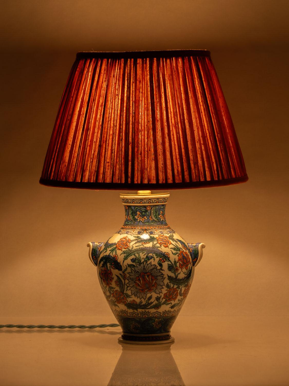 Samson Iznik-Style Table Lamp, Late 19th C, with New Burnt Orange Silk Shade 5
