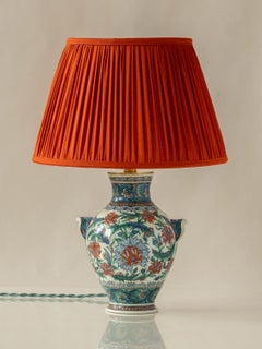 Samson Iznik-Style Table Lamp, Late 19th C, with New Burnt Orange Silk Shade
