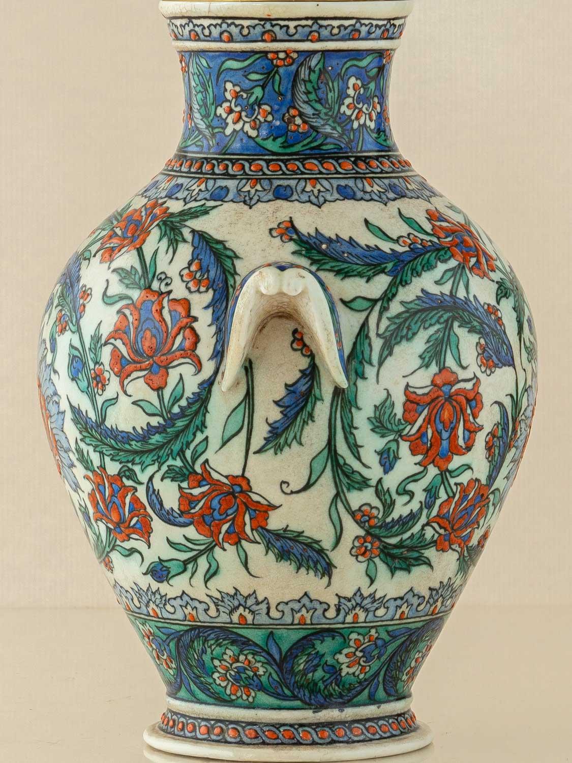 19th Century Samson Iznik-Style Table Lamp, Late 19th C, with New Burnt Orange Silk Shade