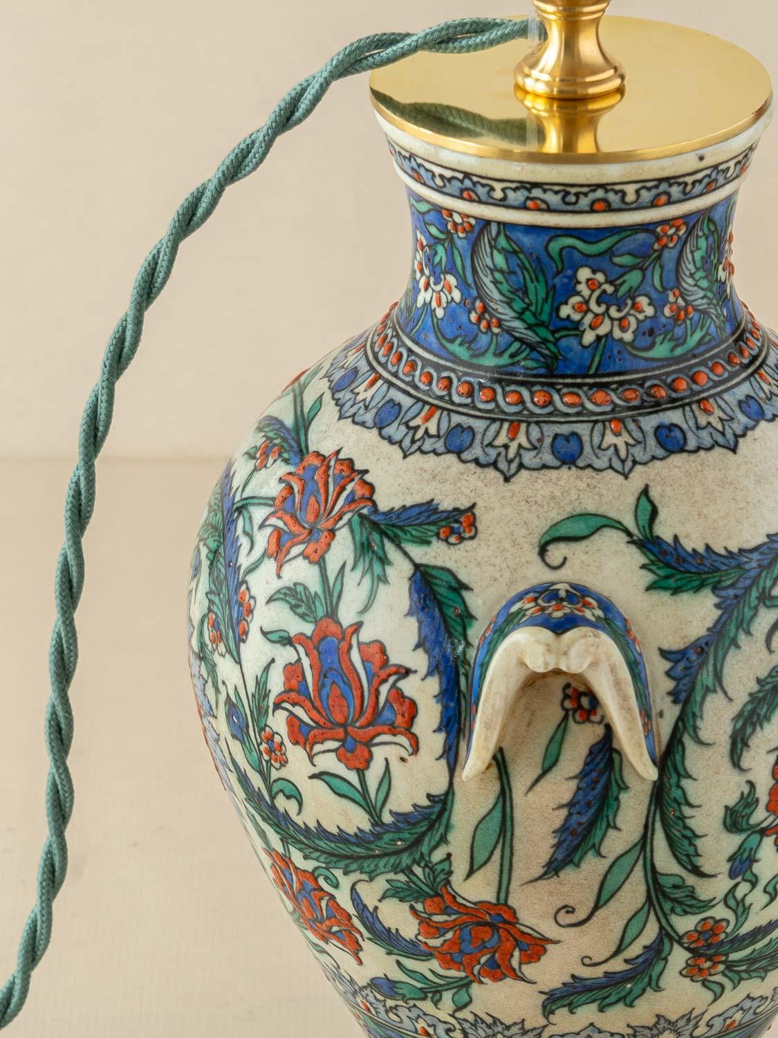 Samson Iznik-Style Table Lamp, Late 19th C, with New Burnt Orange Silk Shade 1