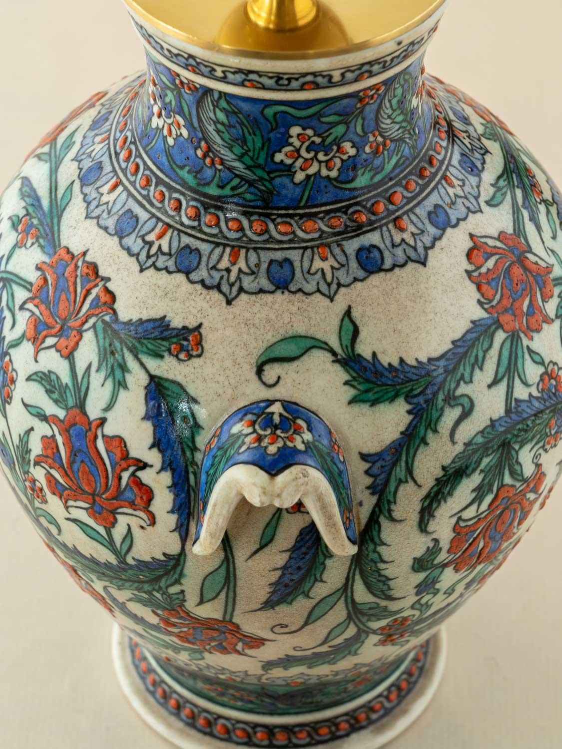 Samson Iznik-Style Table Lamp, Late 19th C, with New Burnt Orange Silk Shade 2