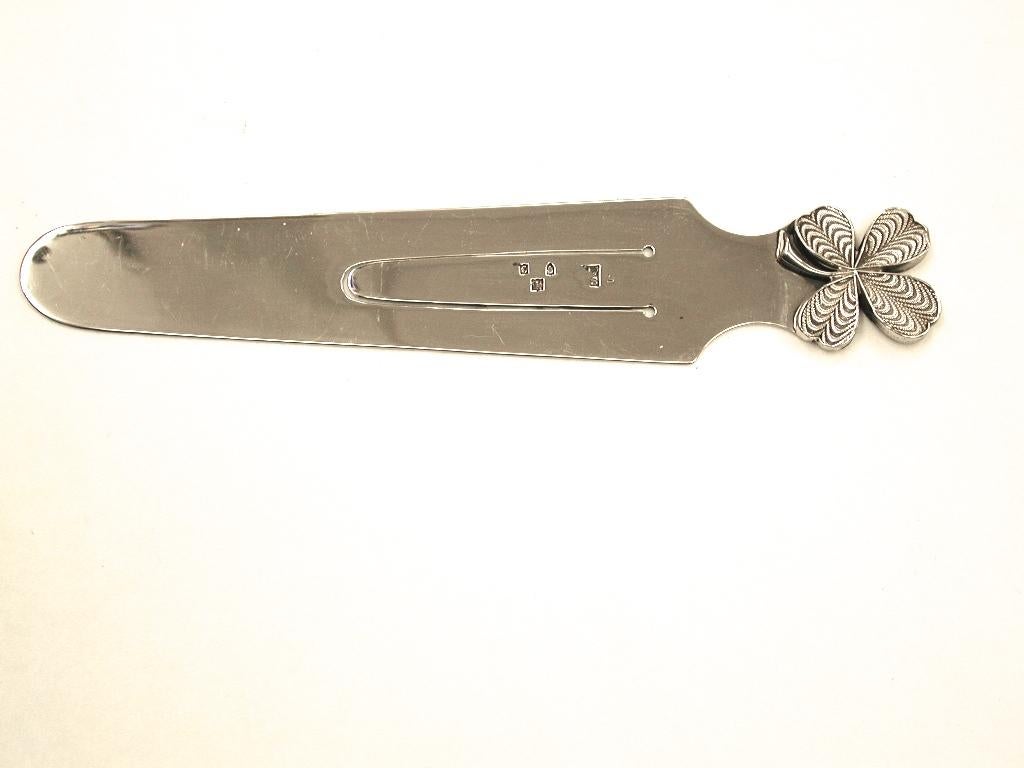 Sterling Silver Samson Mordan Silver Bookmark, 4 Leaf Clover Emblem, London Assay, 1898